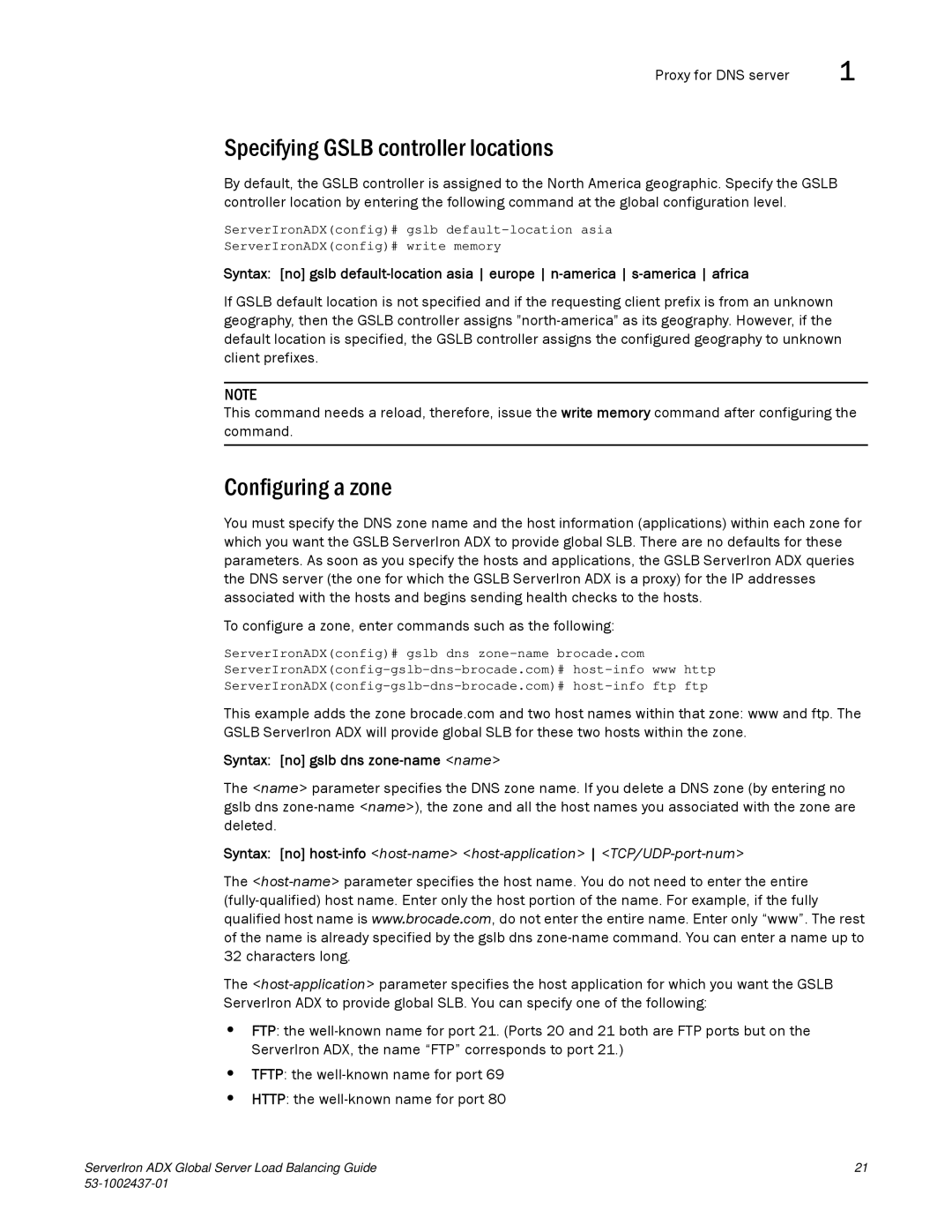 Brocade Communications Systems 12.4.00 manual Specifying Gslb controller locations, Configuring a zone 