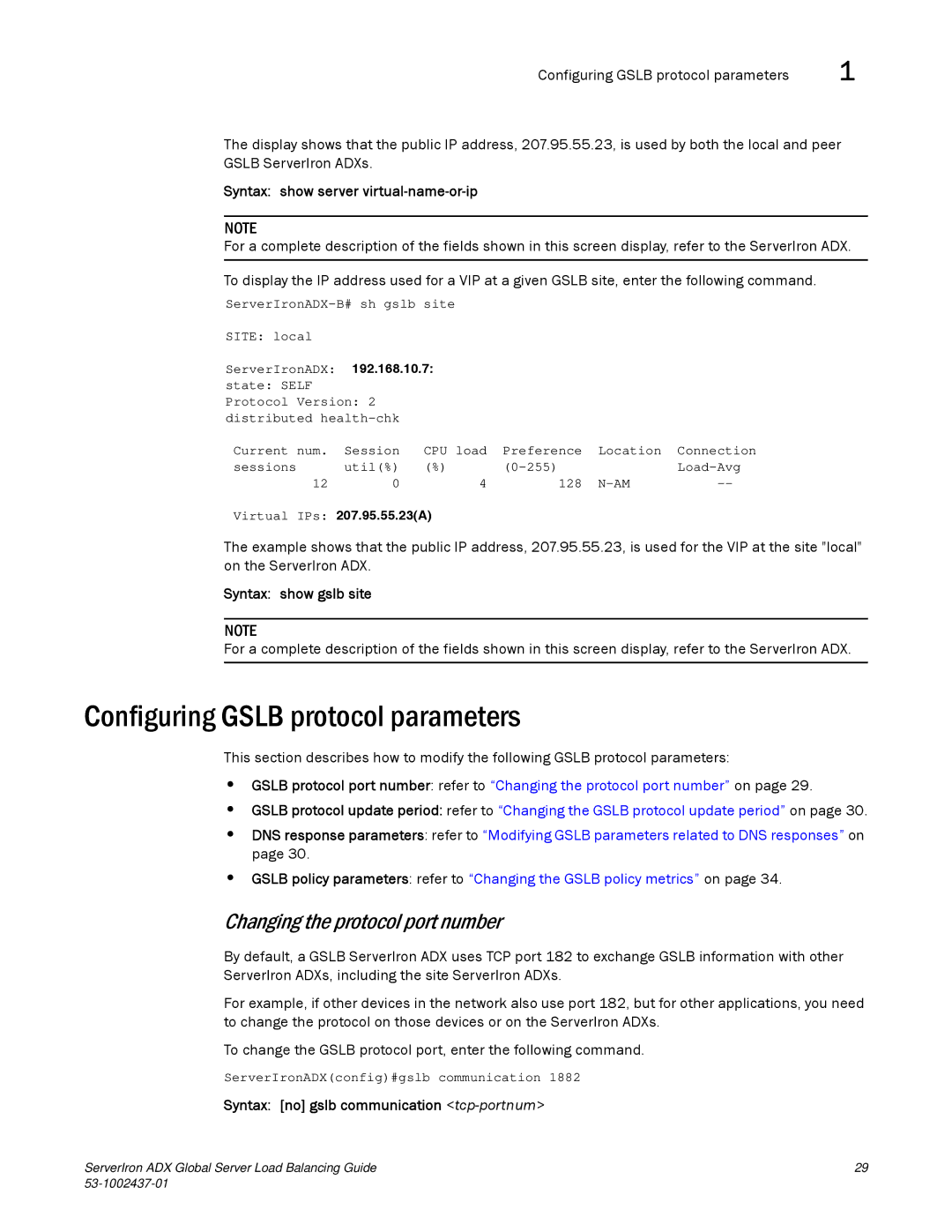 Brocade Communications Systems 12.4.00 manual Configuring Gslb protocol parameters, Changing the protocol port number 