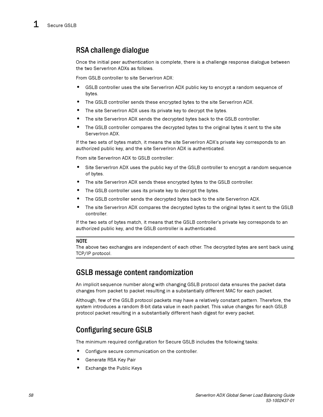 Brocade Communications Systems 12.4.00 RSA challenge dialogue, Gslb message content randomization, Configuring secure Gslb 