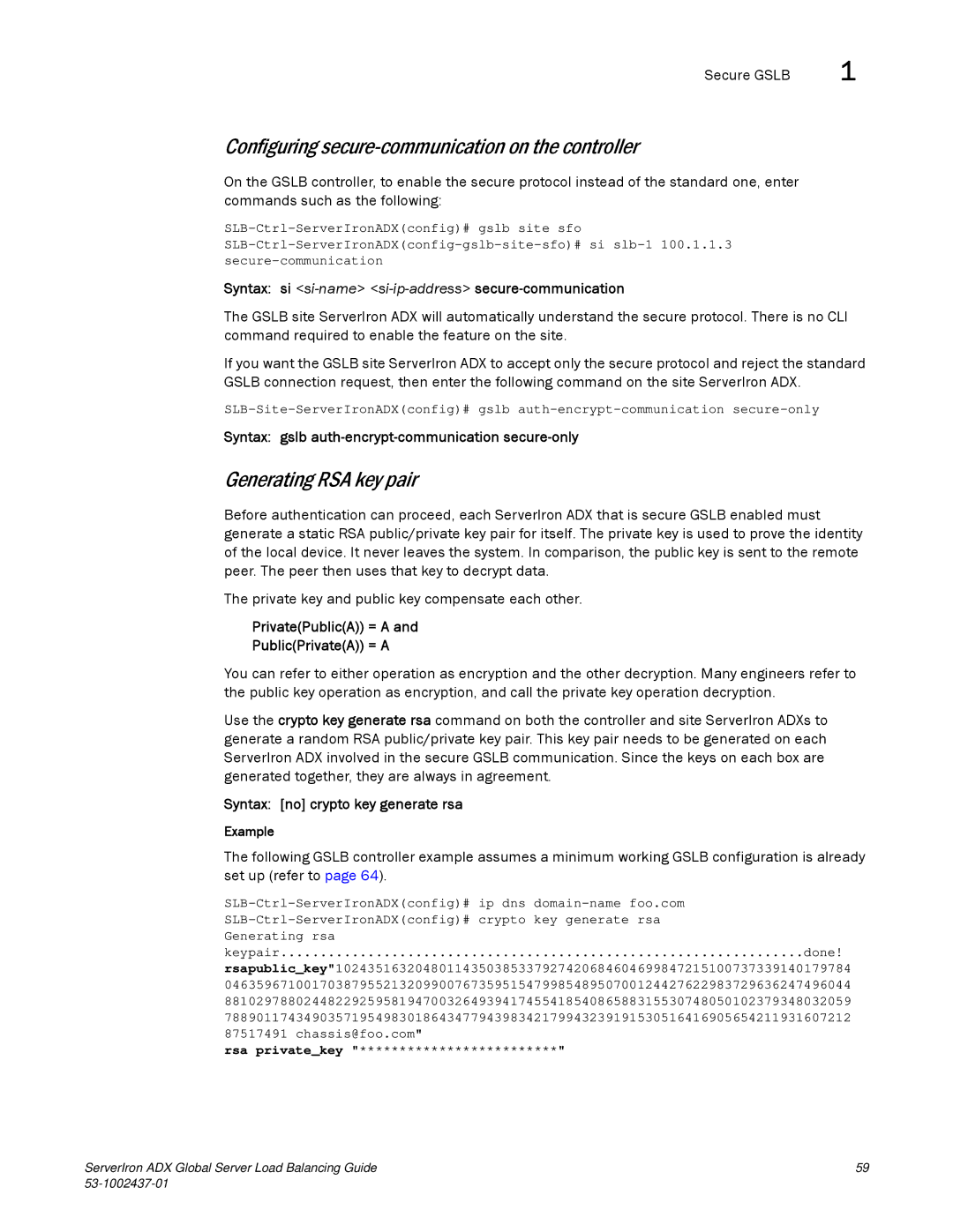 Brocade Communications Systems 12.4.00 manual Configuring secure-communication on the controller, Generating RSA key pair 