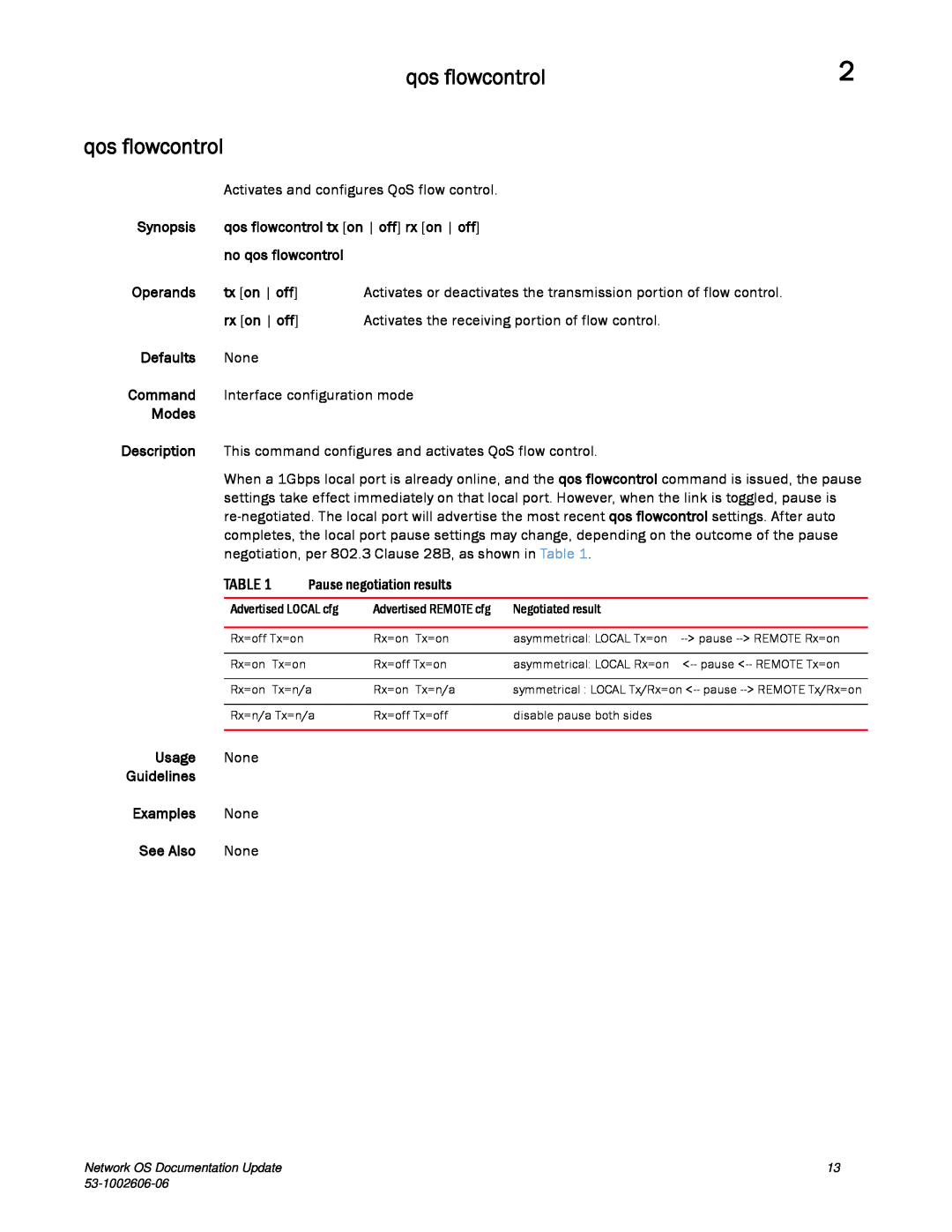 Brocade Communications Systems 2.1 manual qos flowcontrol, Advertised LOCAL cfg, Advertised REMOTE cfg, Negotiated result 