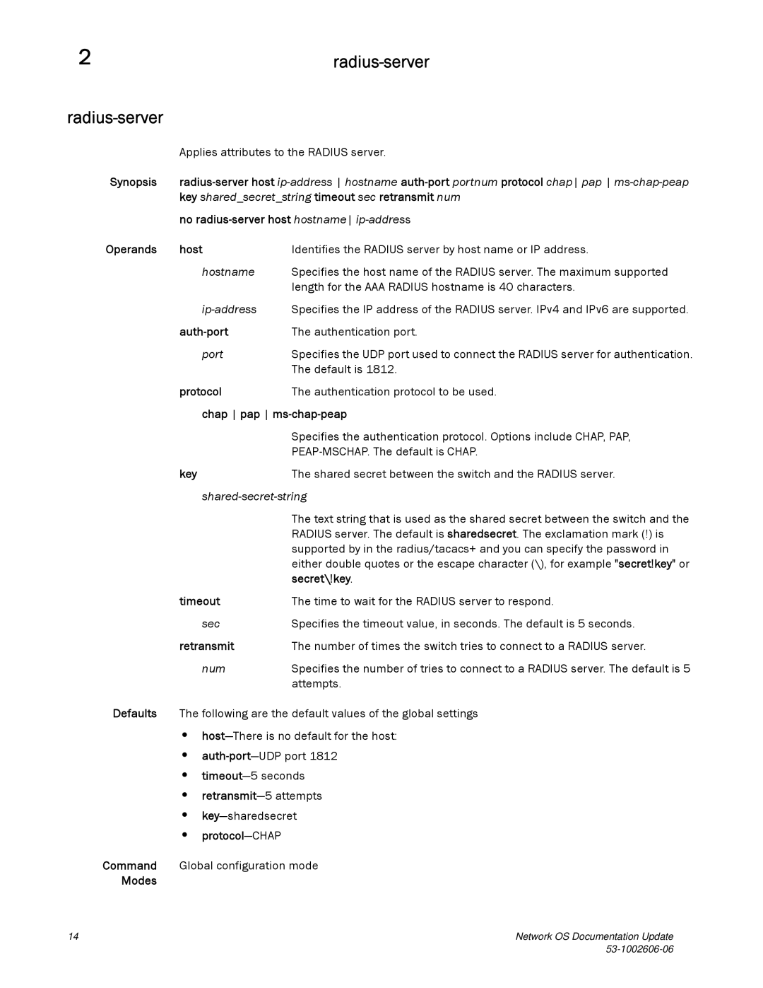 Brocade Communications Systems 2.1 manual Radius-server 