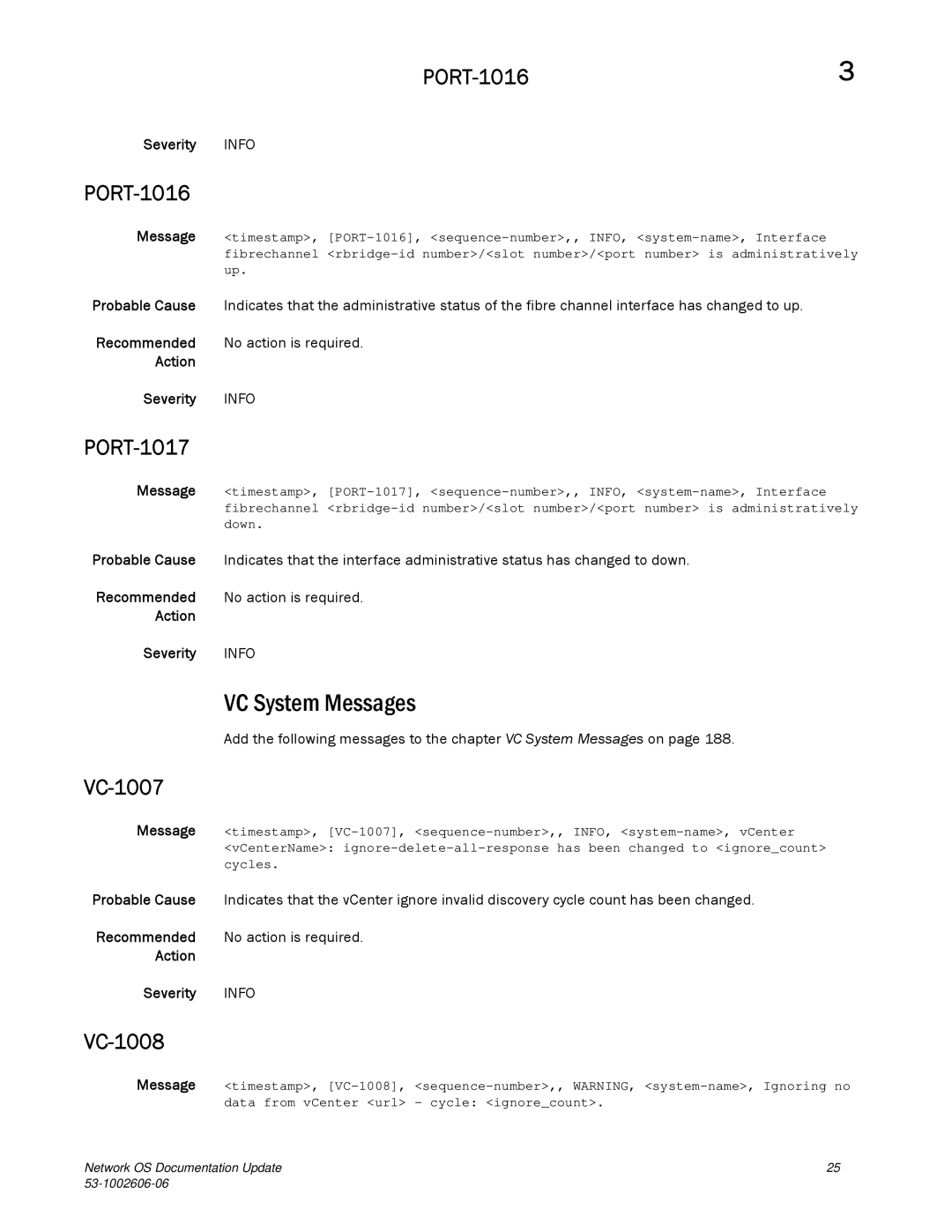 Brocade Communications Systems 2.1 manual VC System Messages, PORT-1016, PORT-1017, VC-1007, VC-1008 