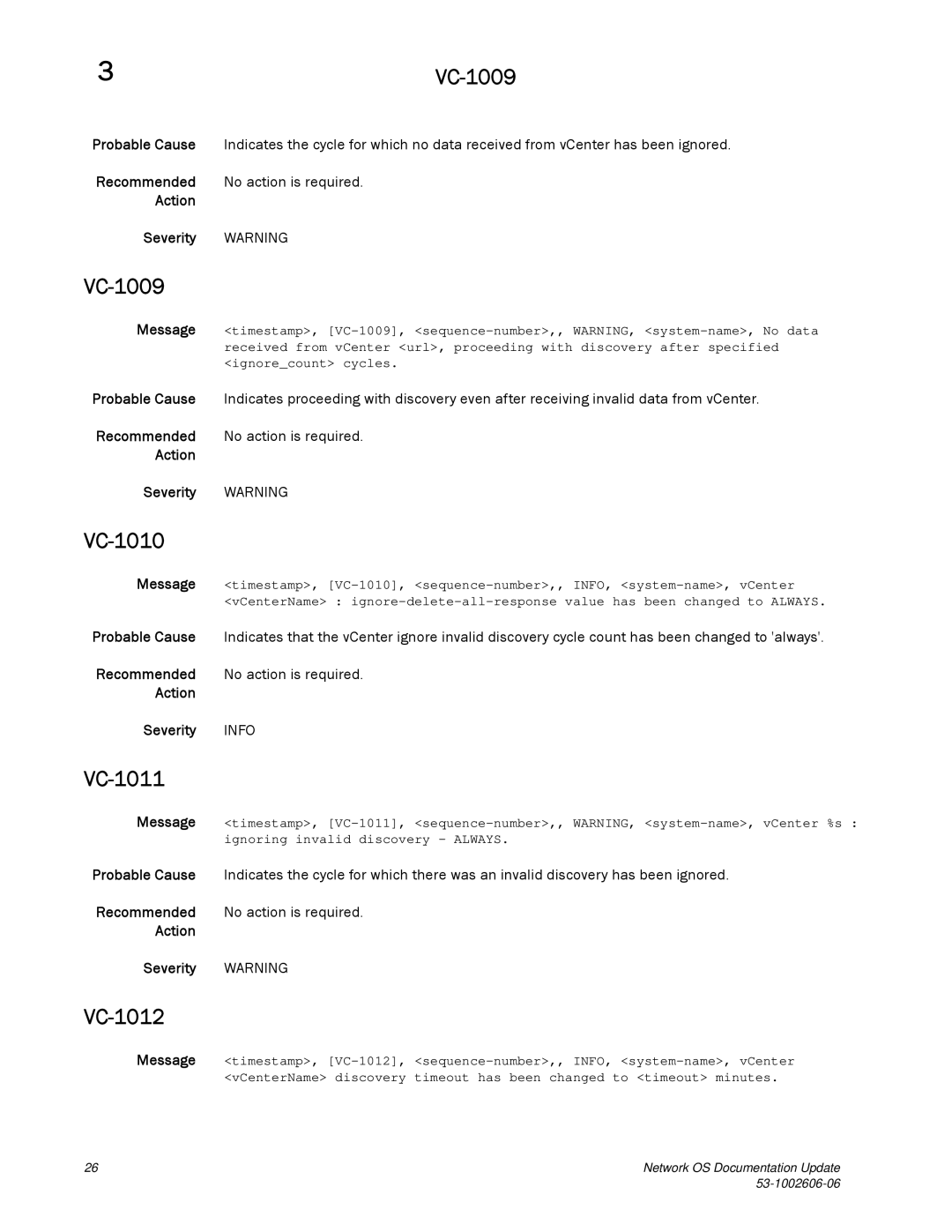 Brocade Communications Systems 2.1 manual VC-1009, VC-1010, VC-1011, VC-1012 