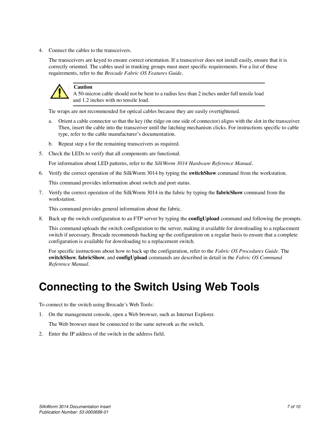 Brocade Communications Systems 3014 quick start Connecting to the Switch Using Web Tools 