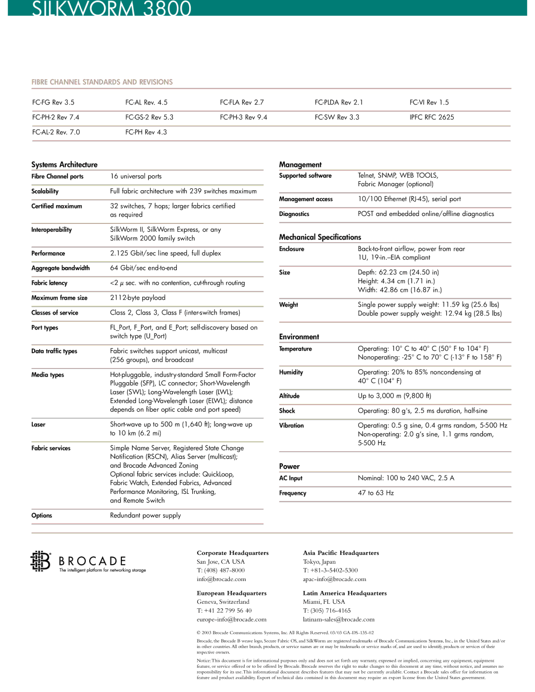 Brocade Communications Systems 3800 manual Fibre Channel Standards and Revisions 