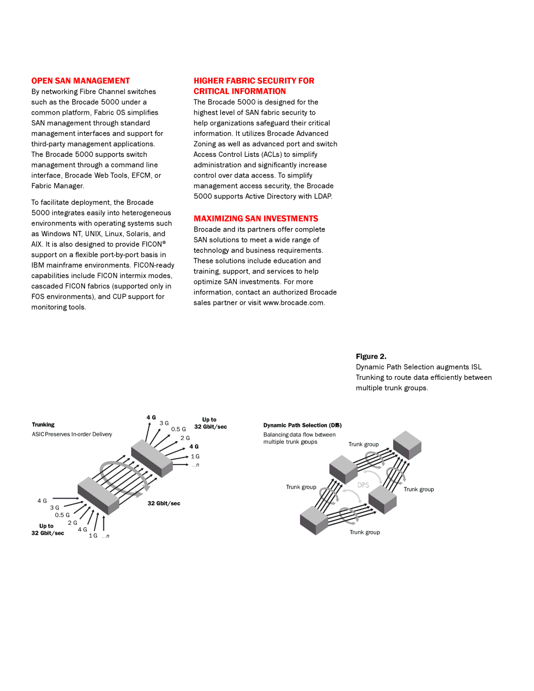 Brocade Communications Systems 5000 manual Open SAN Management, Higher Fabric Security for Critical Information 