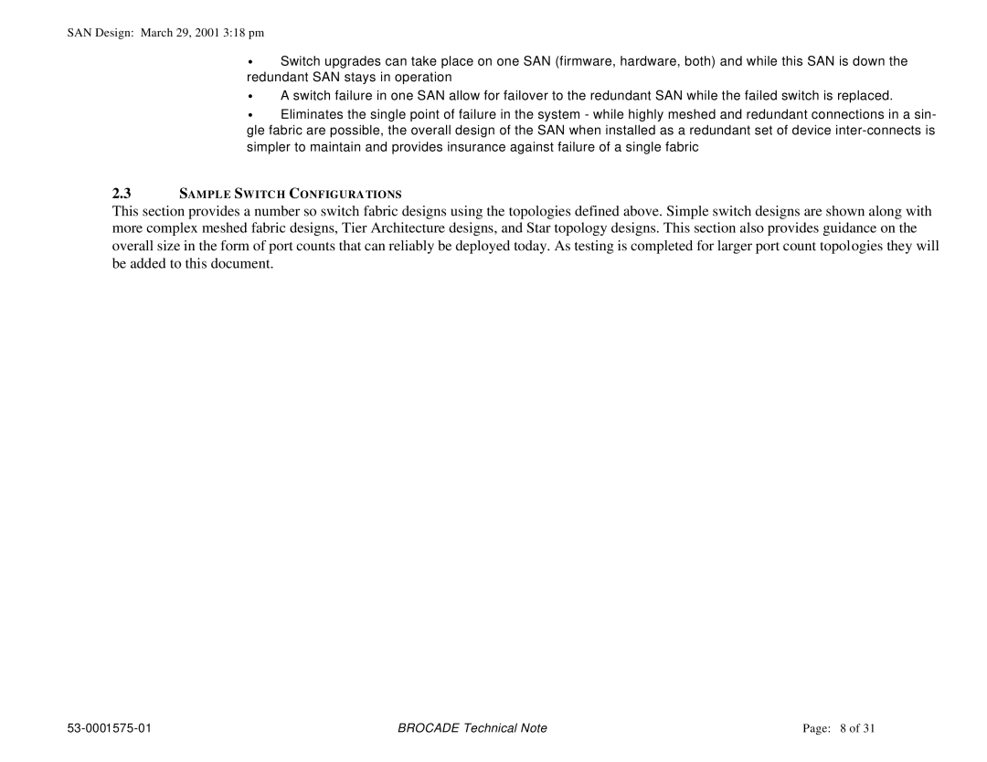 Brocade Communications Systems 53-0001575-01 manual Sample Switc H Configura Tions 