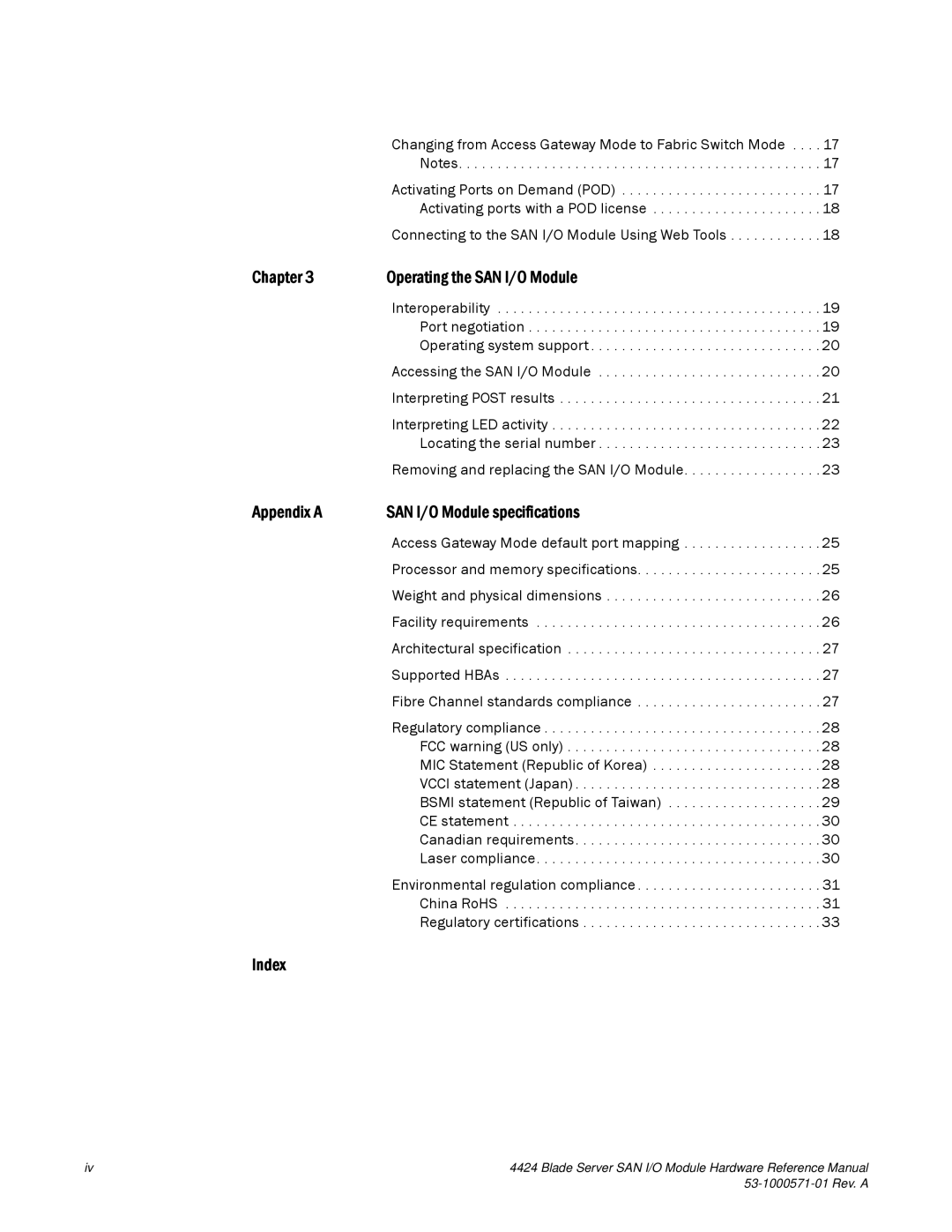 Brocade Communications Systems 53-1000571-01 manual Index 