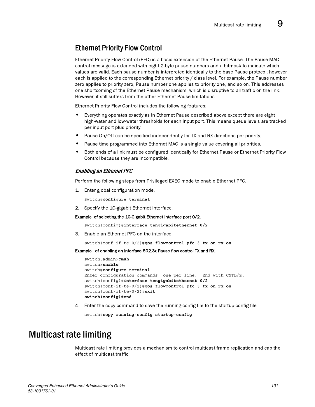 Brocade Communications Systems 53-1001761-01 manual Multicast rate limiting, Ethernet Priority Flow Control 