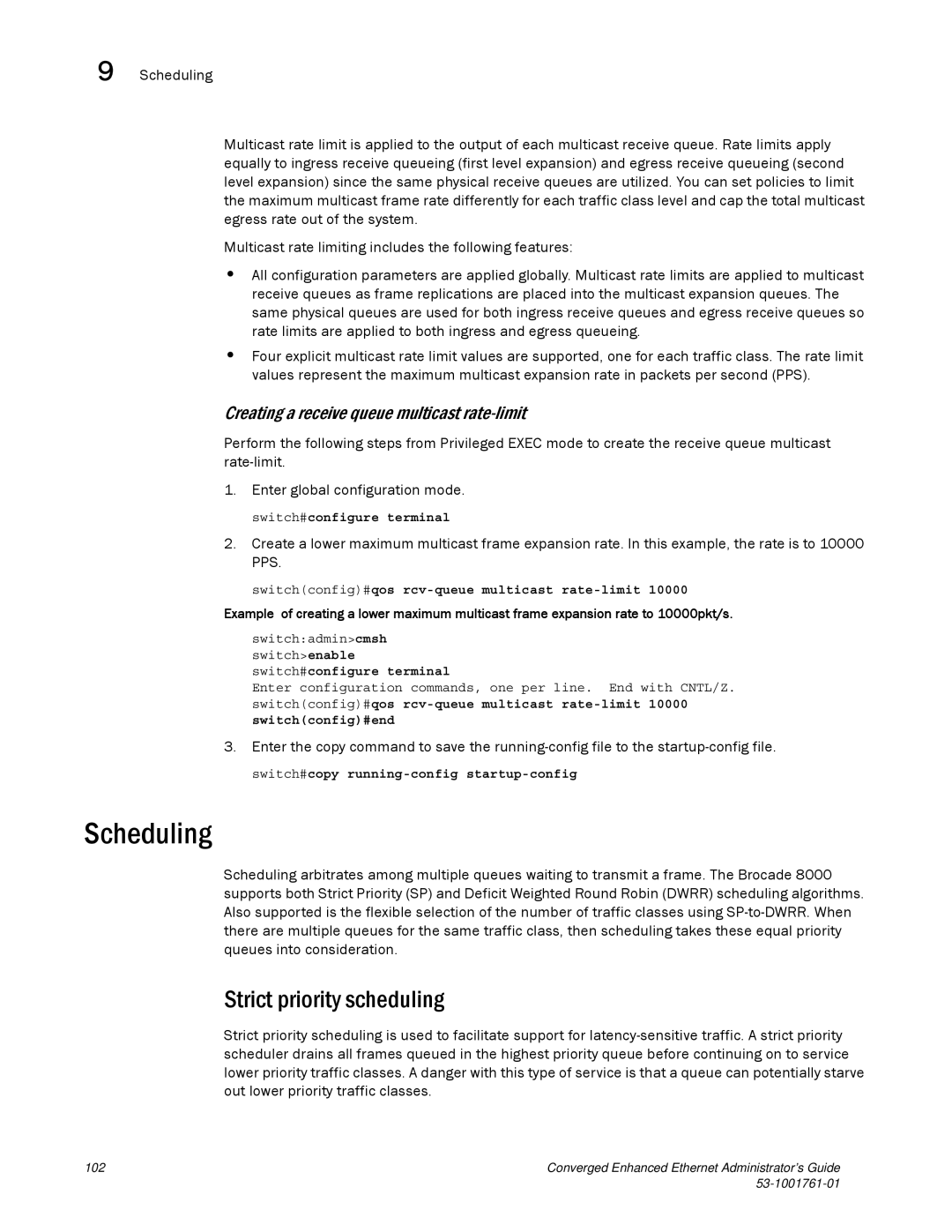 Brocade Communications Systems 53-1001761-01 manual Scheduling, Strict priority scheduling 