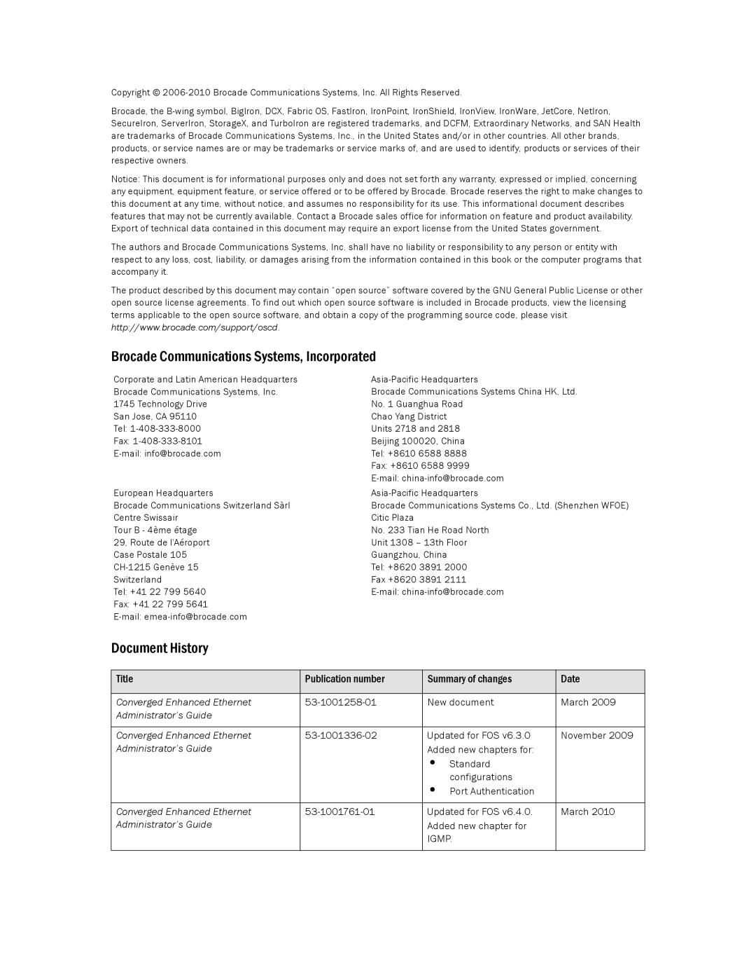 Brocade Communications Systems 53-1001761-01 manual Brocade Communications Systems, Incorporated 