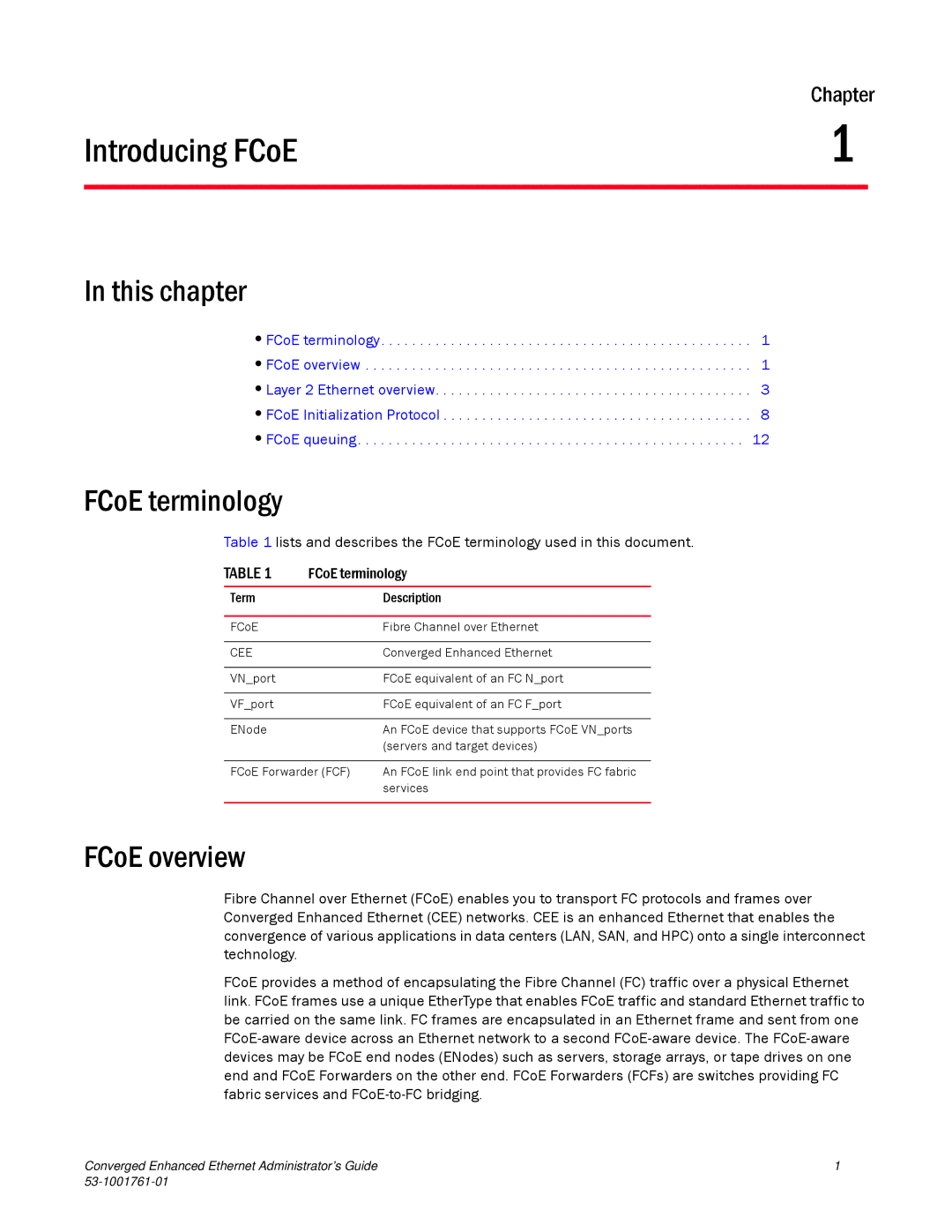 Brocade Communications Systems 53-1001761-01 manual Introducing FCoE, FCoE terminology, FCoE overview 