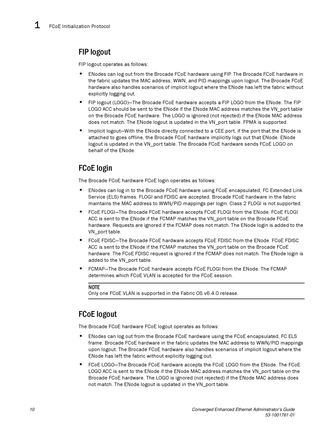 Brocade Communications Systems 53-1001761-01 manual FIP logout, FCoE login, FCoE logout 