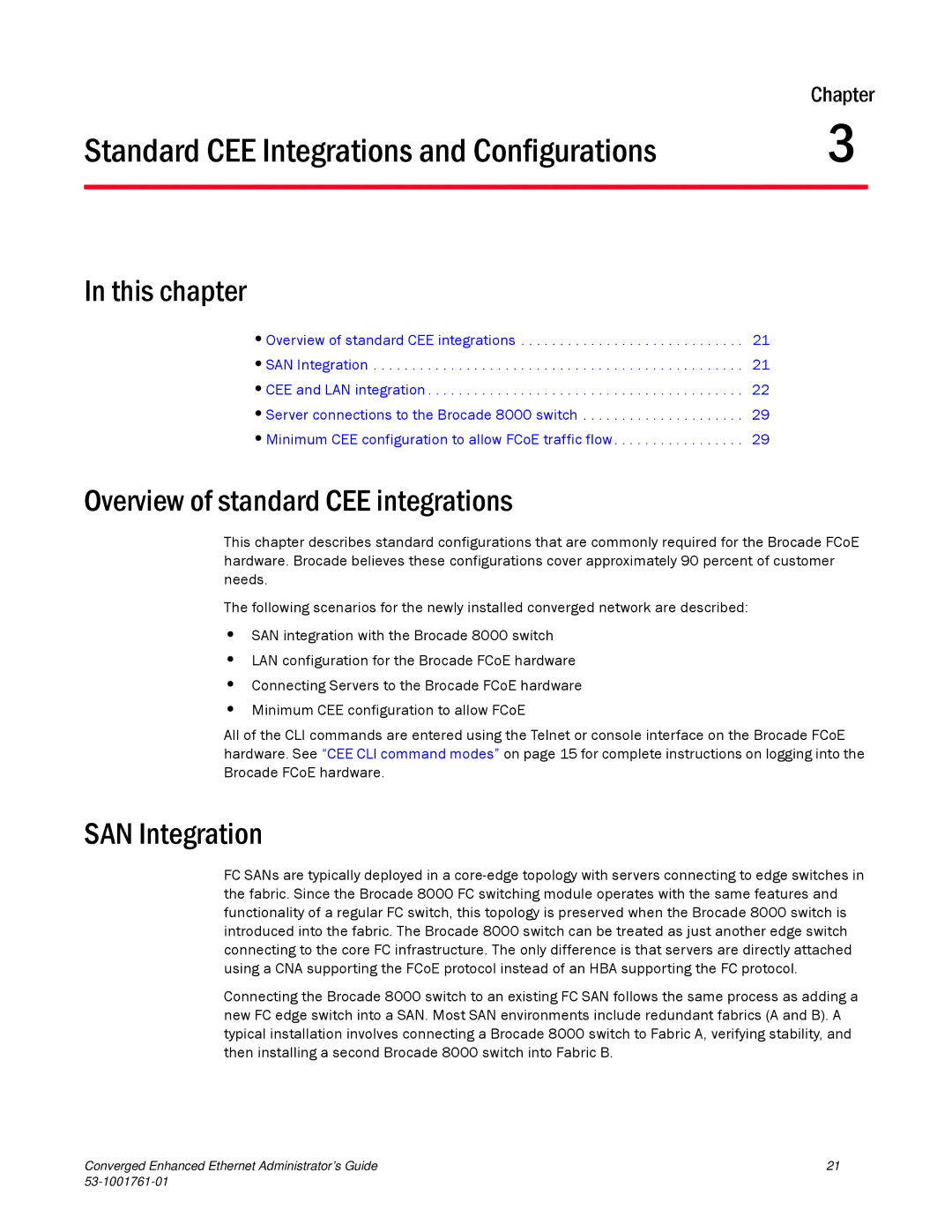 Brocade Communications Systems 53-1001761-01 manual Standard CEE Integrations and Configurations, SAN Integration 