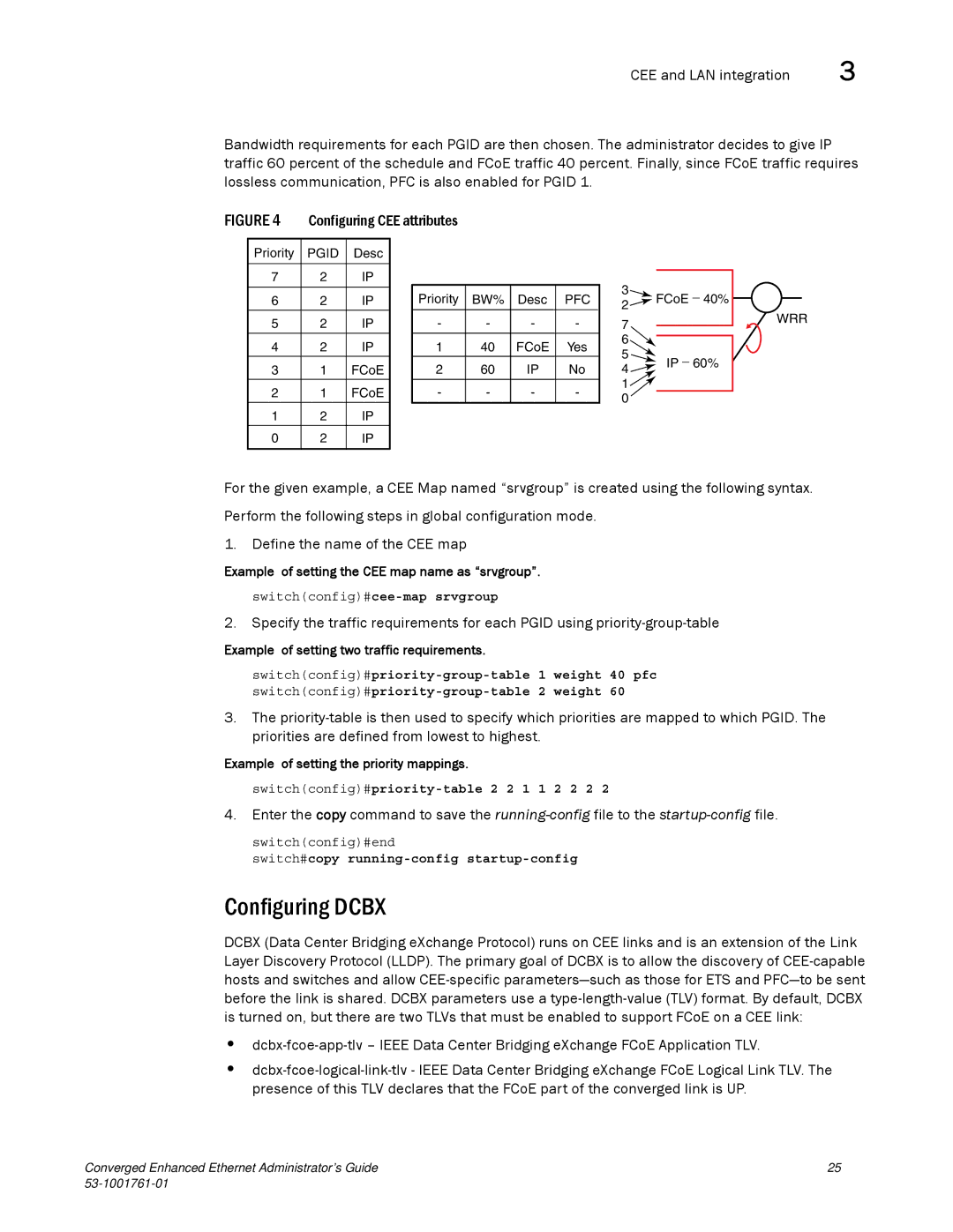 Brocade Communications Systems 53-1001761-01 manual Configuring Dcbx, Configuring CEE attributes 