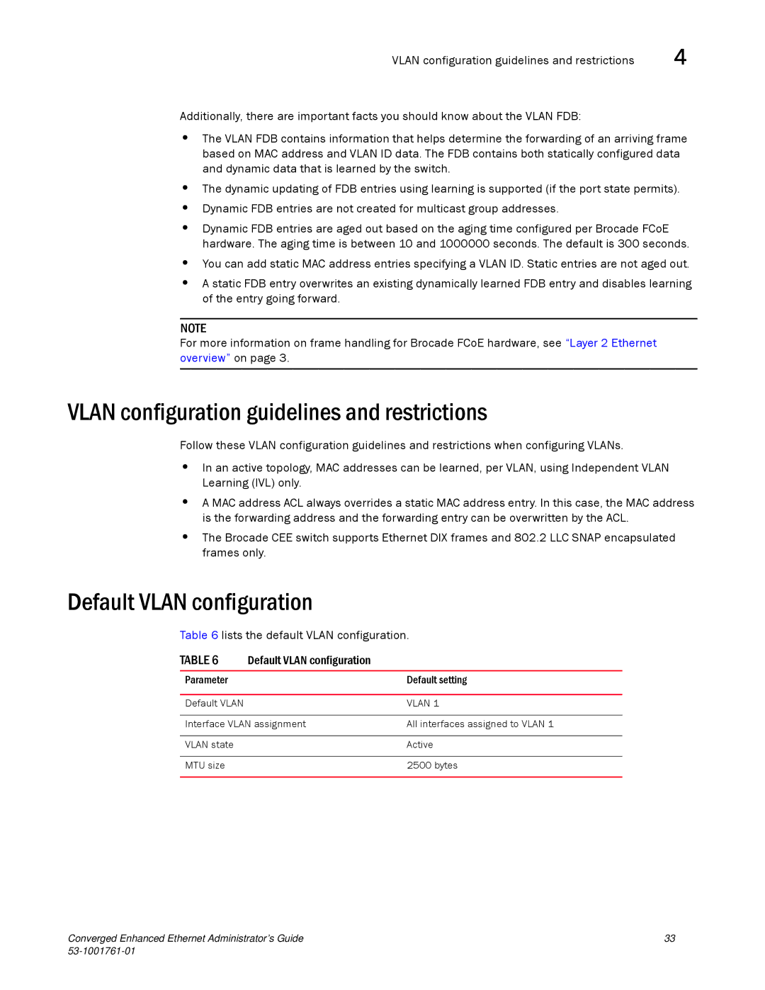 Brocade Communications Systems 53-1001761-01 Vlan configuration guidelines and restrictions, Default Vlan configuration 