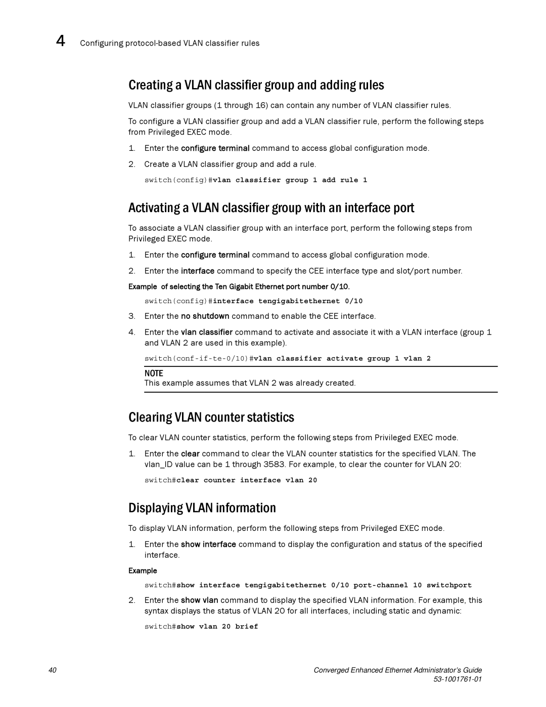 Brocade Communications Systems 53-1001761-01 manual Creating a Vlan classifier group and adding rules 