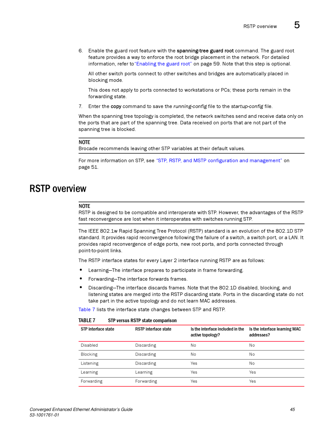 Brocade Communications Systems 53-1001761-01 manual Rstp overview, Is the interface learning MAC addresses? 