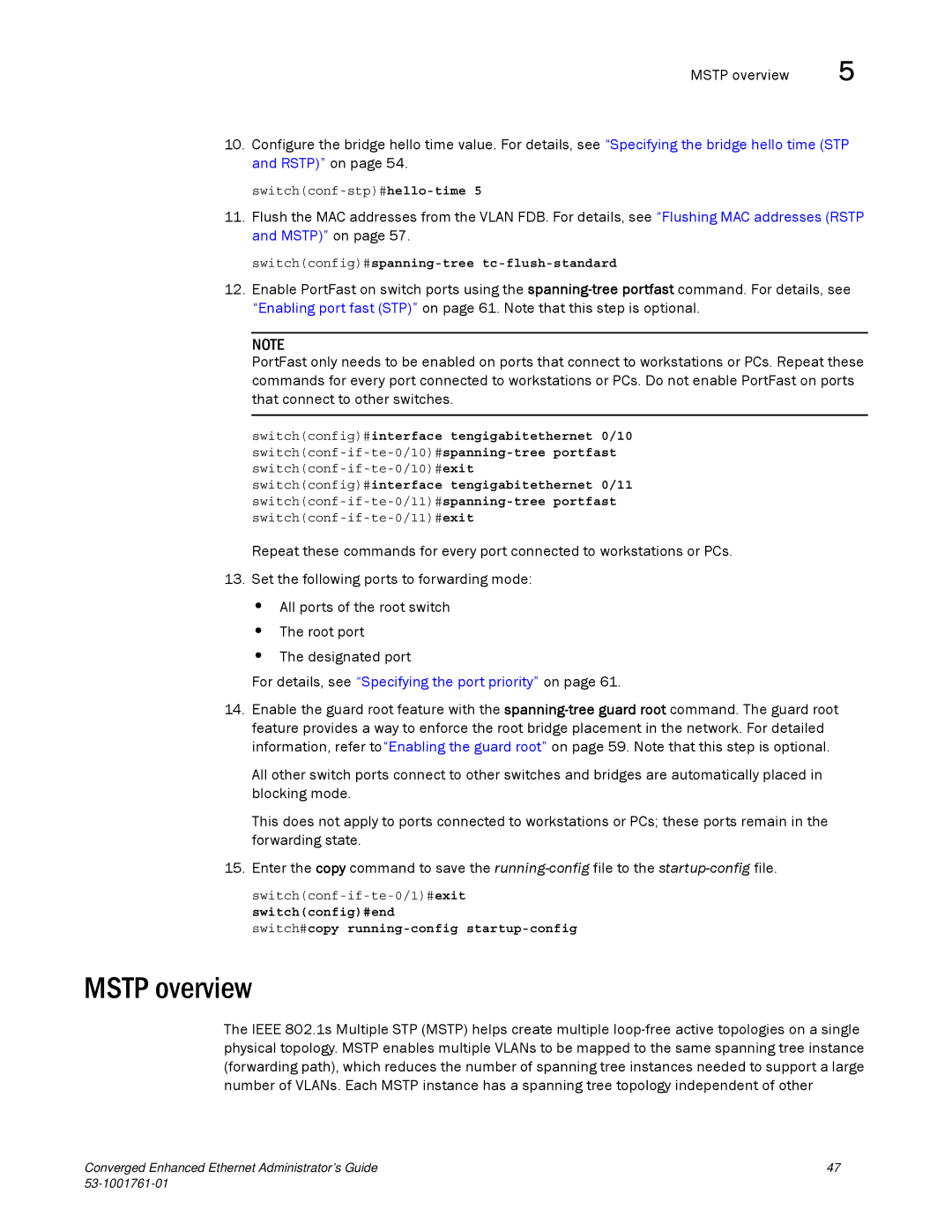 Brocade Communications Systems 53-1001761-01 manual Mstp overview, For details, see Specifying the port priority on 