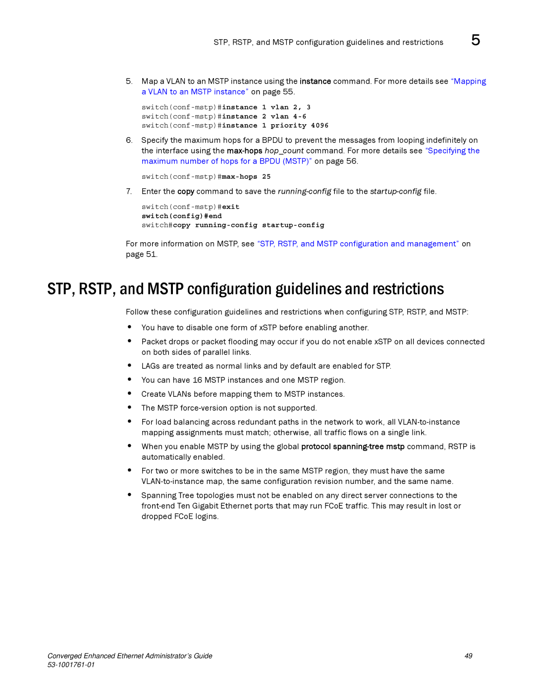 Brocade Communications Systems 53-1001761-01 manual Switchconf-mstp#instance 1 priority 