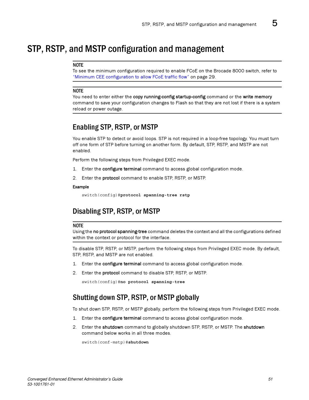 Brocade Communications Systems 53-1001761-01 STP, RSTP, and Mstp configuration and management, Enabling STP, RSTP, or Mstp 