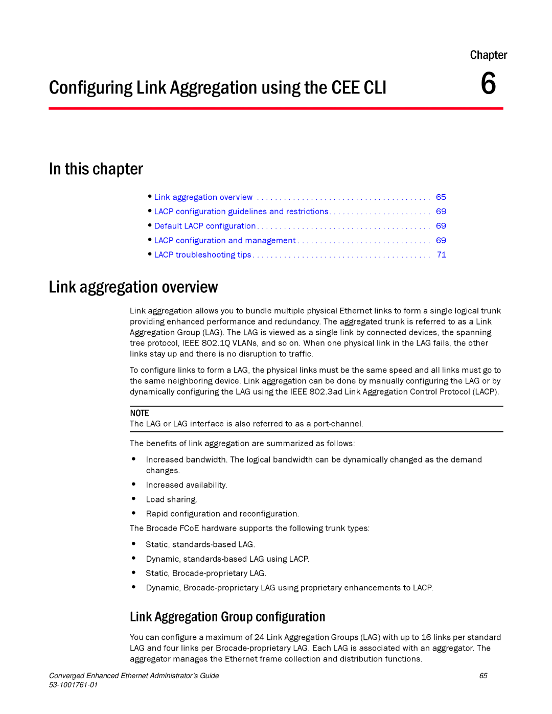 Brocade Communications Systems 53-1001761-01 Configuring Link Aggregation using the CEE CLI, Link aggregation overview 