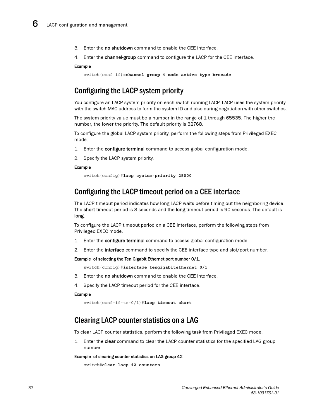 Brocade Communications Systems 53-1001761-01 manual Configuring the Lacp system priority 