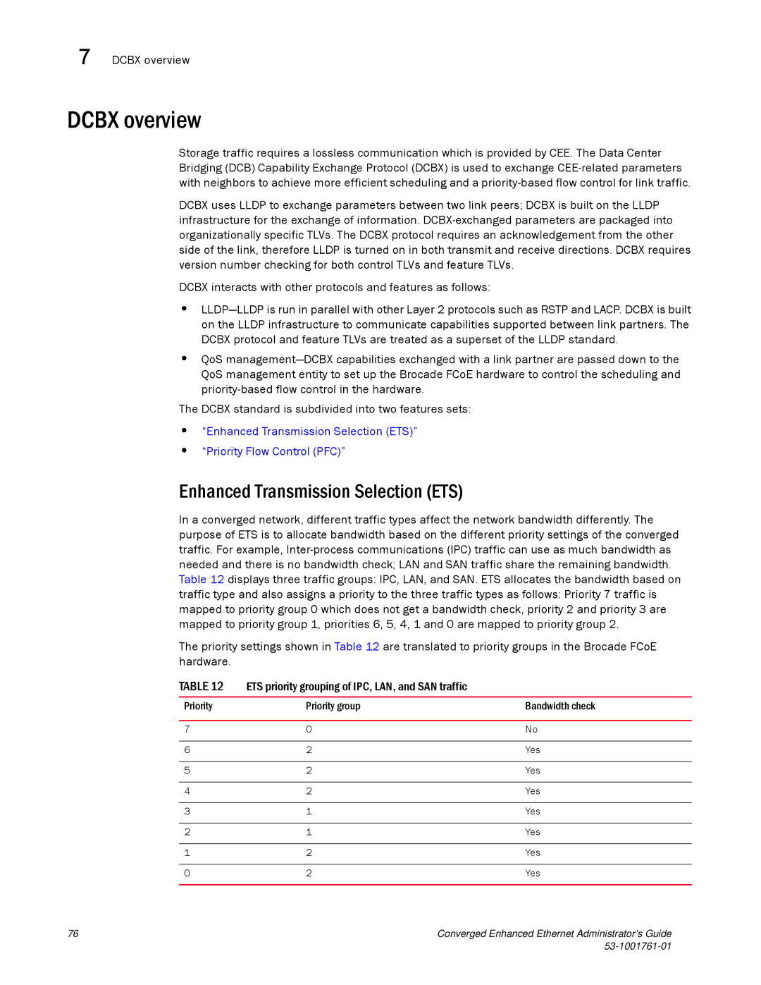 Brocade Communications Systems 53-1001761-01 manual Dcbx overview, Enhanced Transmission Selection ETS 