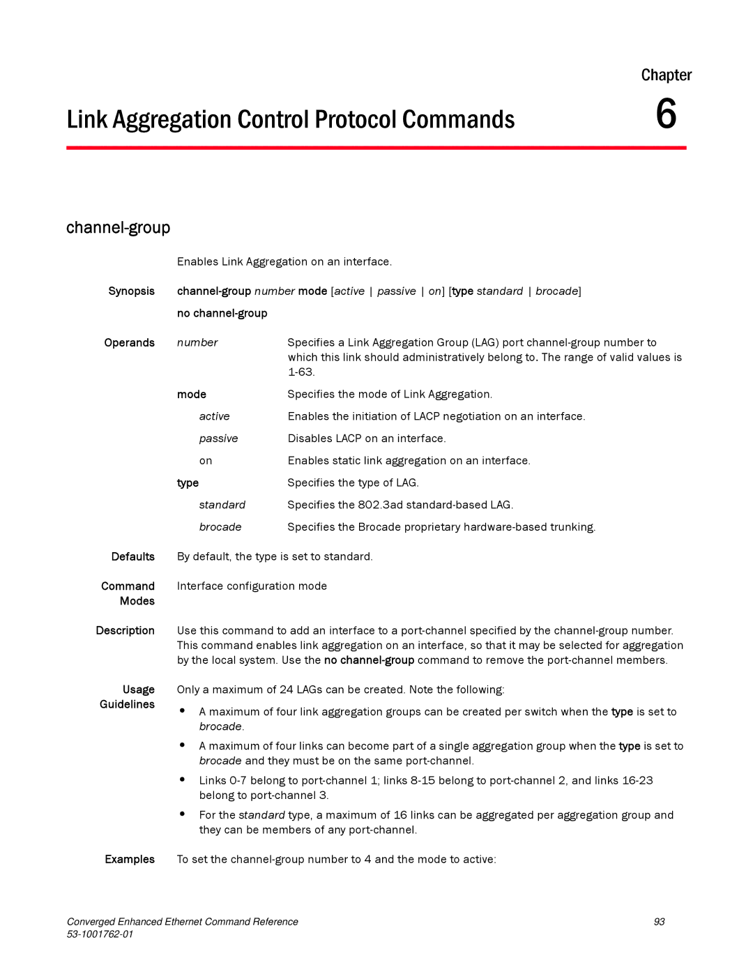 Brocade Communications Systems 53-1001762-01 manual Channel-group, No channel-group Operands, Mode, Type 