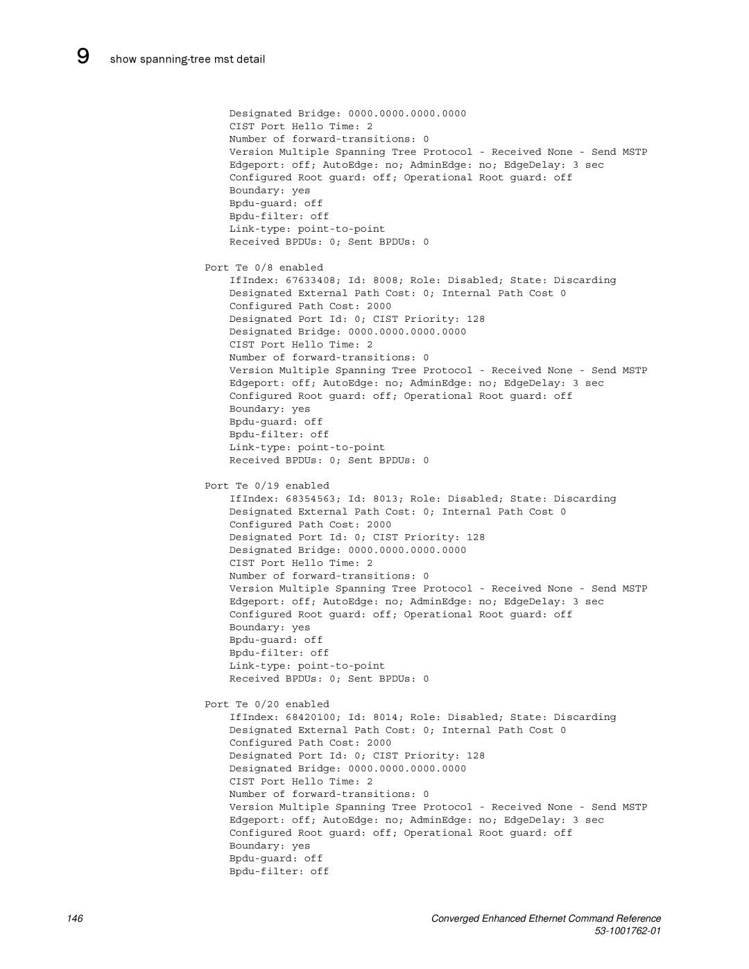 Brocade Communications Systems 53-1001762-01 manual Show spanning-tree mst detail 