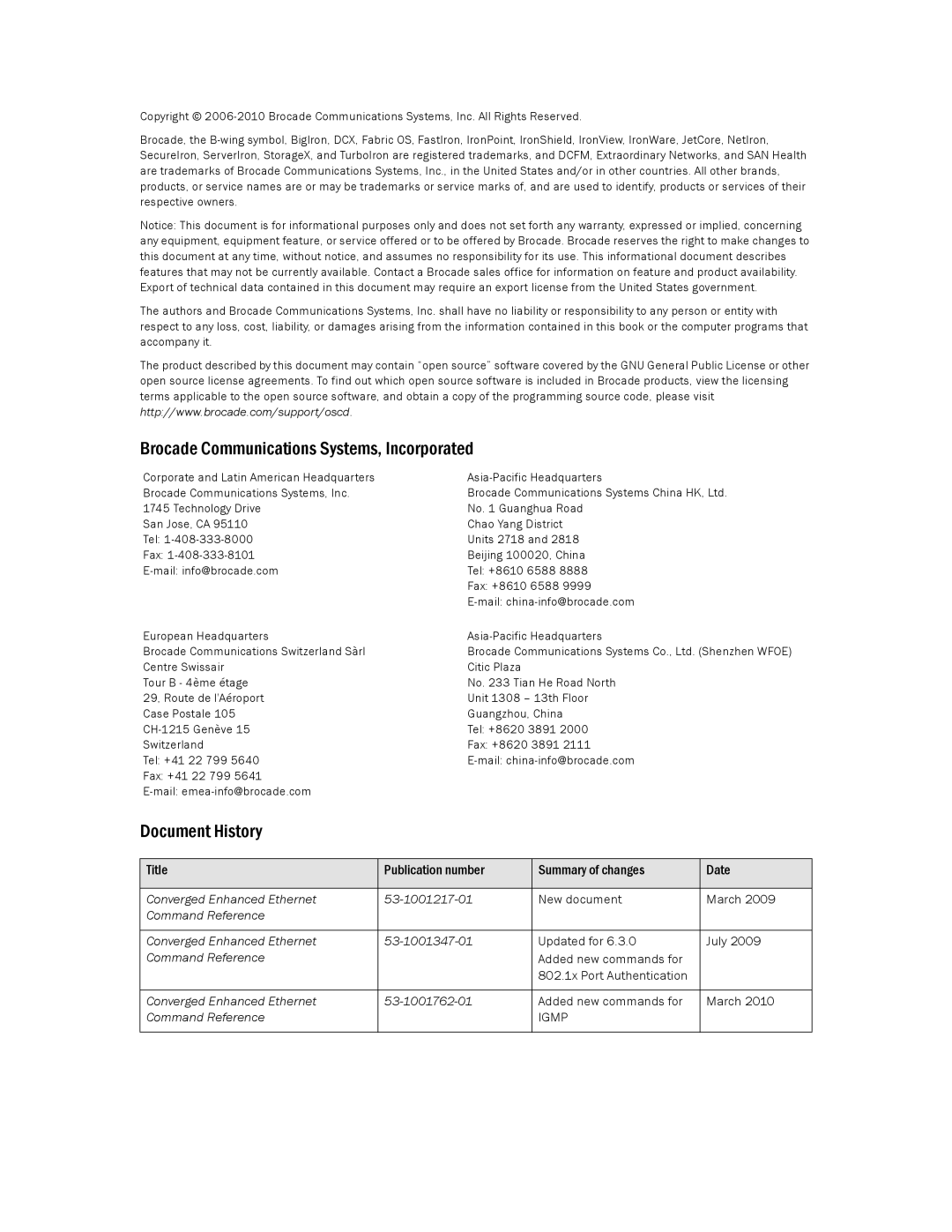 Brocade Communications Systems 53-1001762-01 manual Brocade Communications Systems, Incorporated 