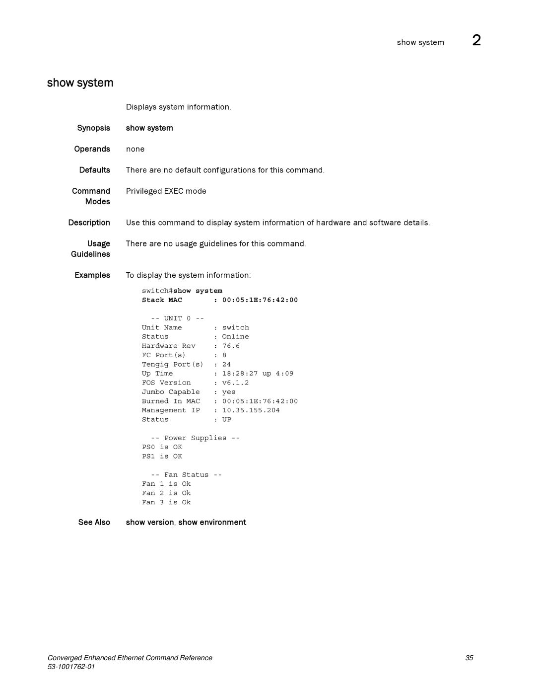 Brocade Communications Systems 53-1001762-01 manual Displays system information, Synopsis Show system Operands 