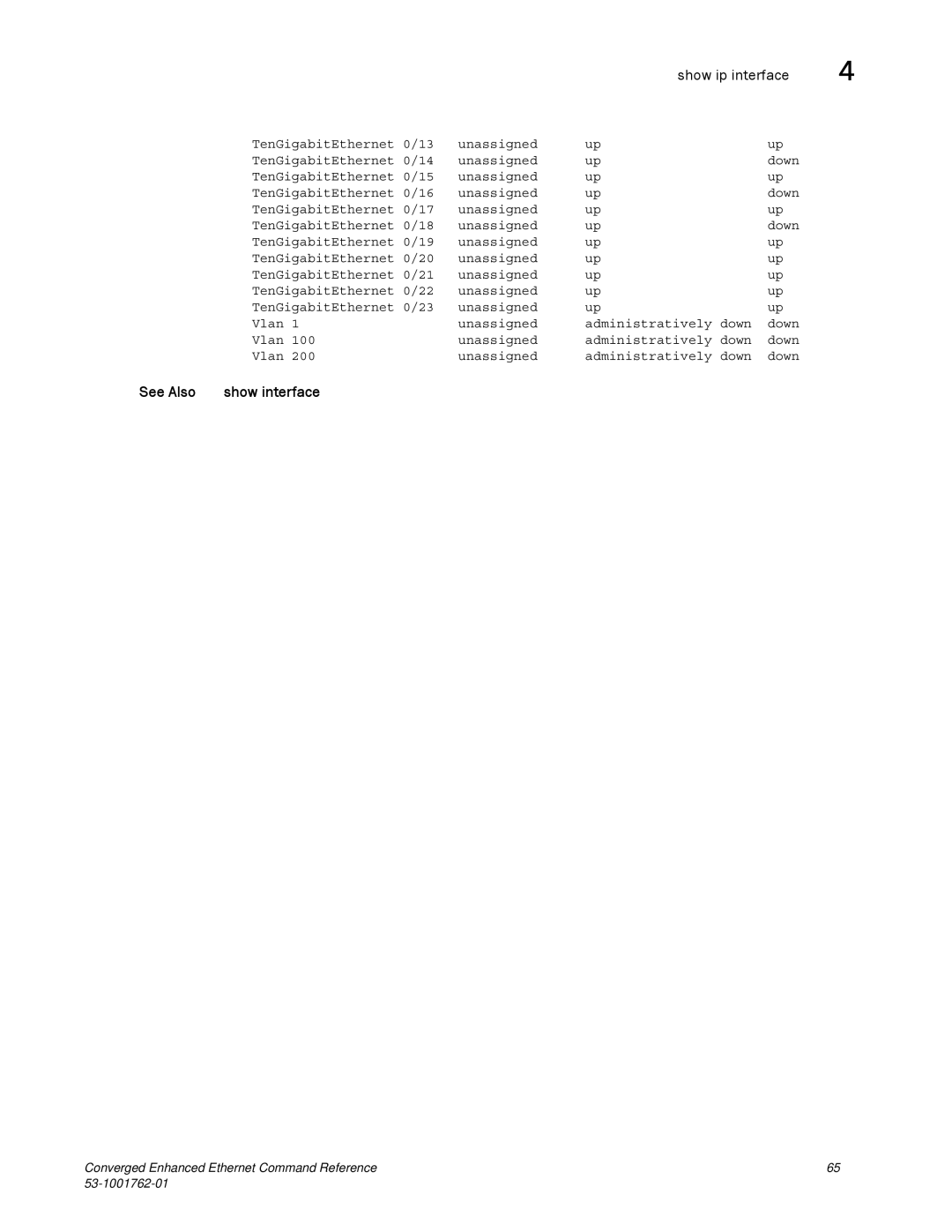 Brocade Communications Systems 53-1001762-01 manual See Also Show interface 