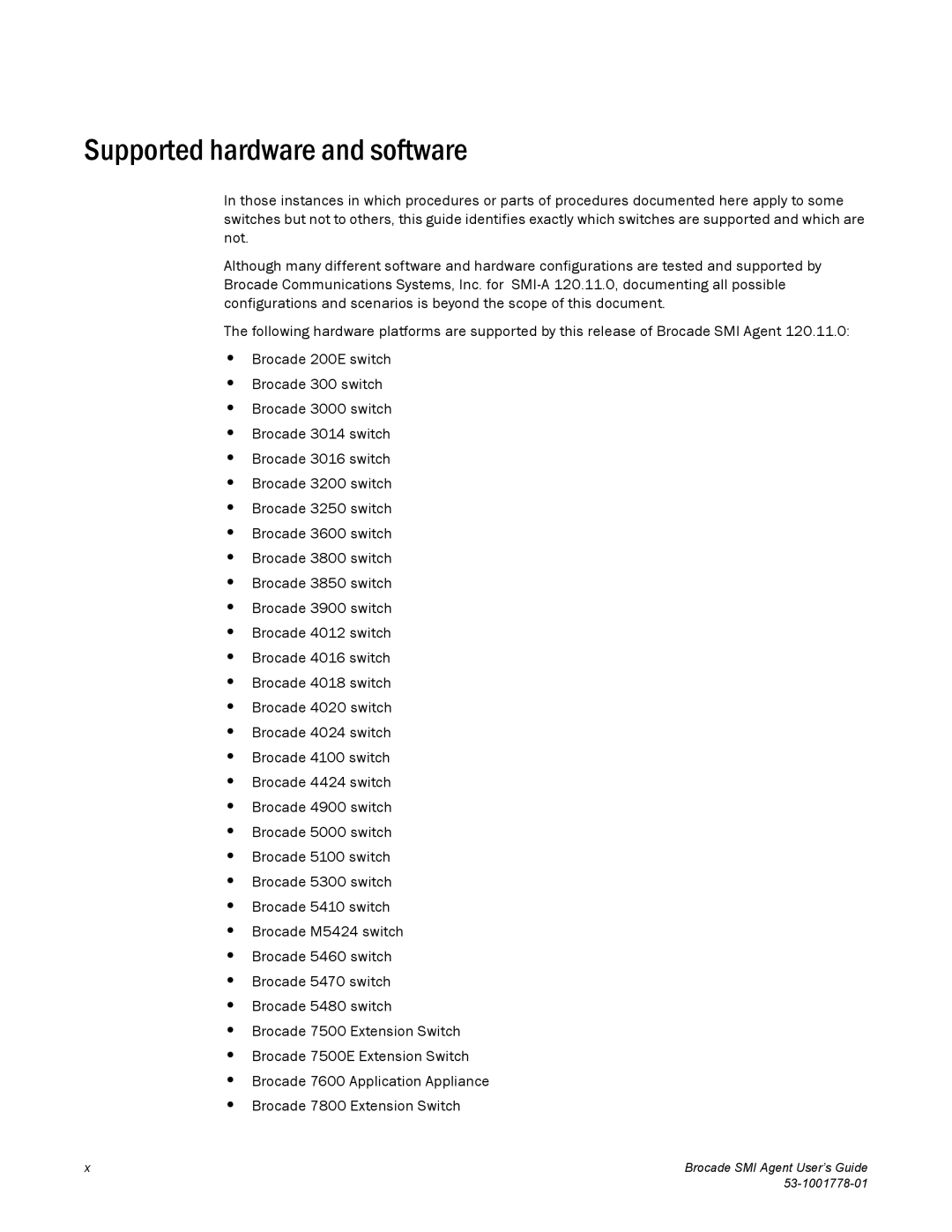 Brocade Communications Systems 53-1001778-01 manual Supported hardware and software 
