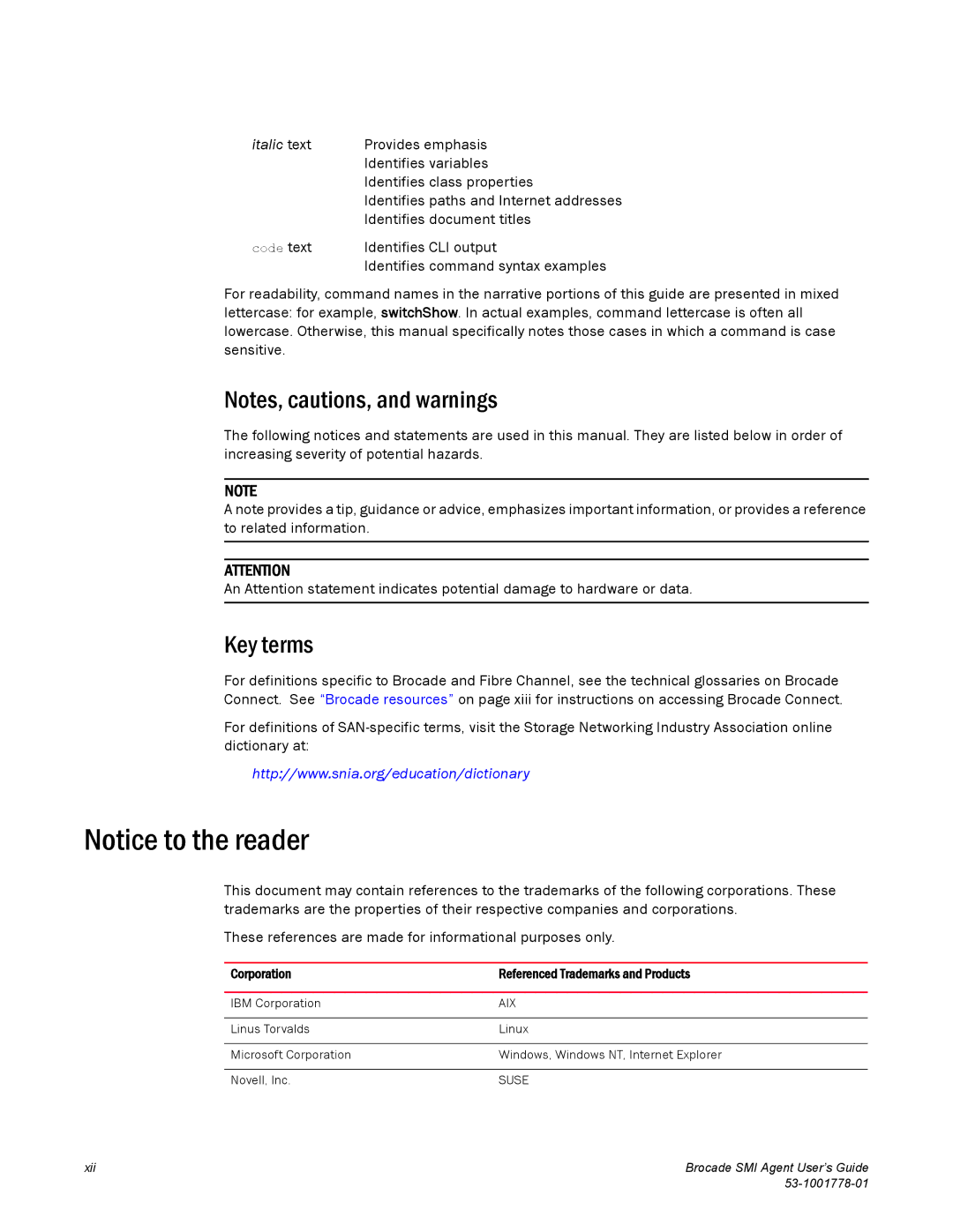 Brocade Communications Systems 53-1001778-01 manual Key terms, Identifies command syntax examples 