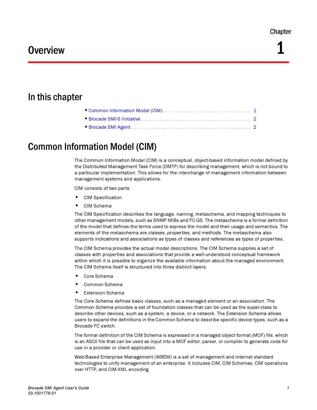 Brocade Communications Systems 53-1001778-01 manual Overview, Common Information Model CIM 