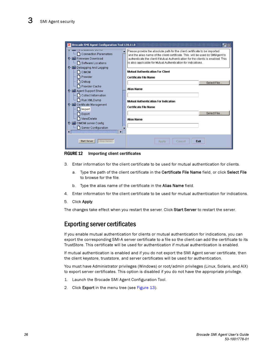 Brocade Communications Systems 53-1001778-01 manual Exporting server certificates 