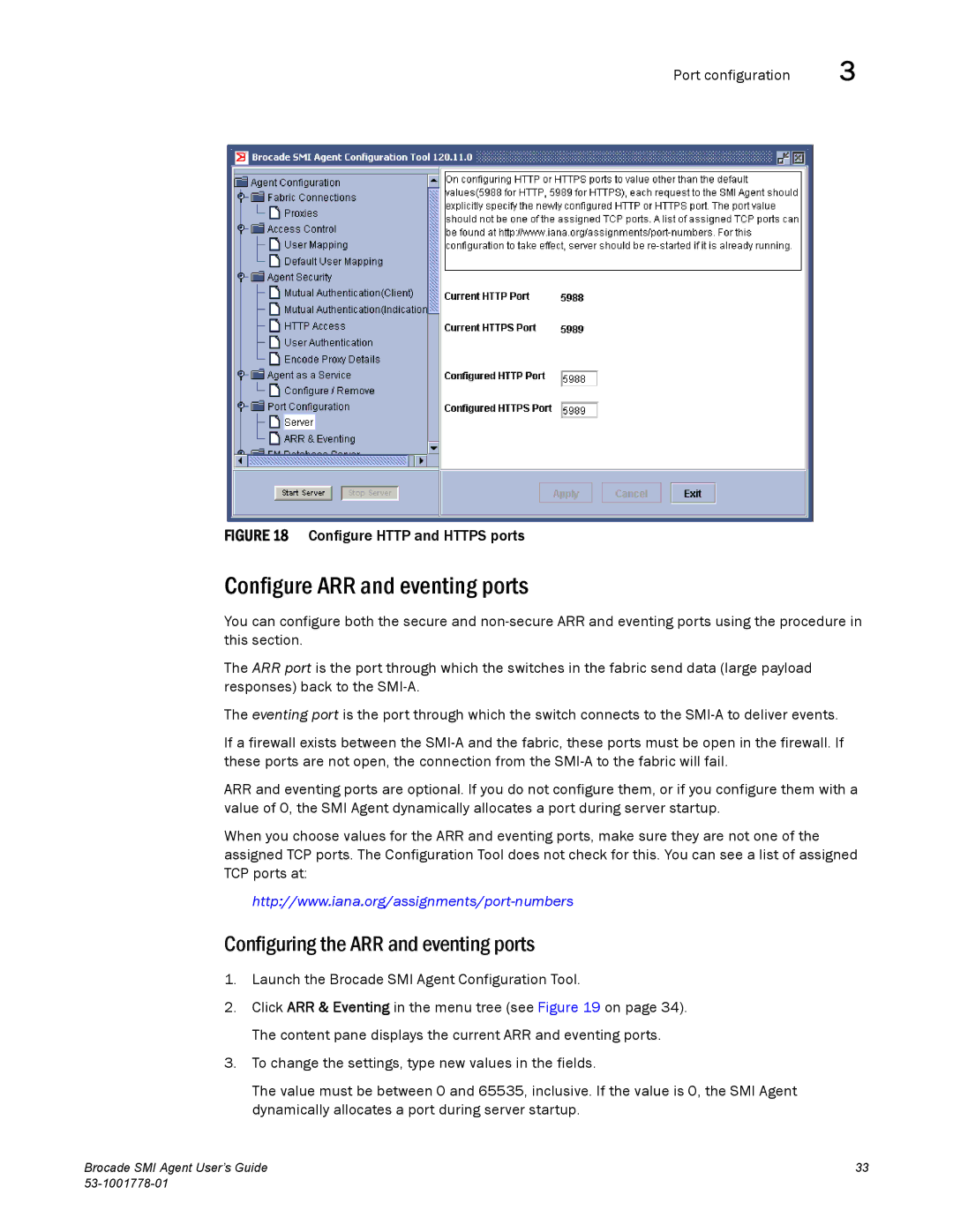 Brocade Communications Systems 53-1001778-01 Configure ARR and eventing ports, Configuring the ARR and eventing ports 