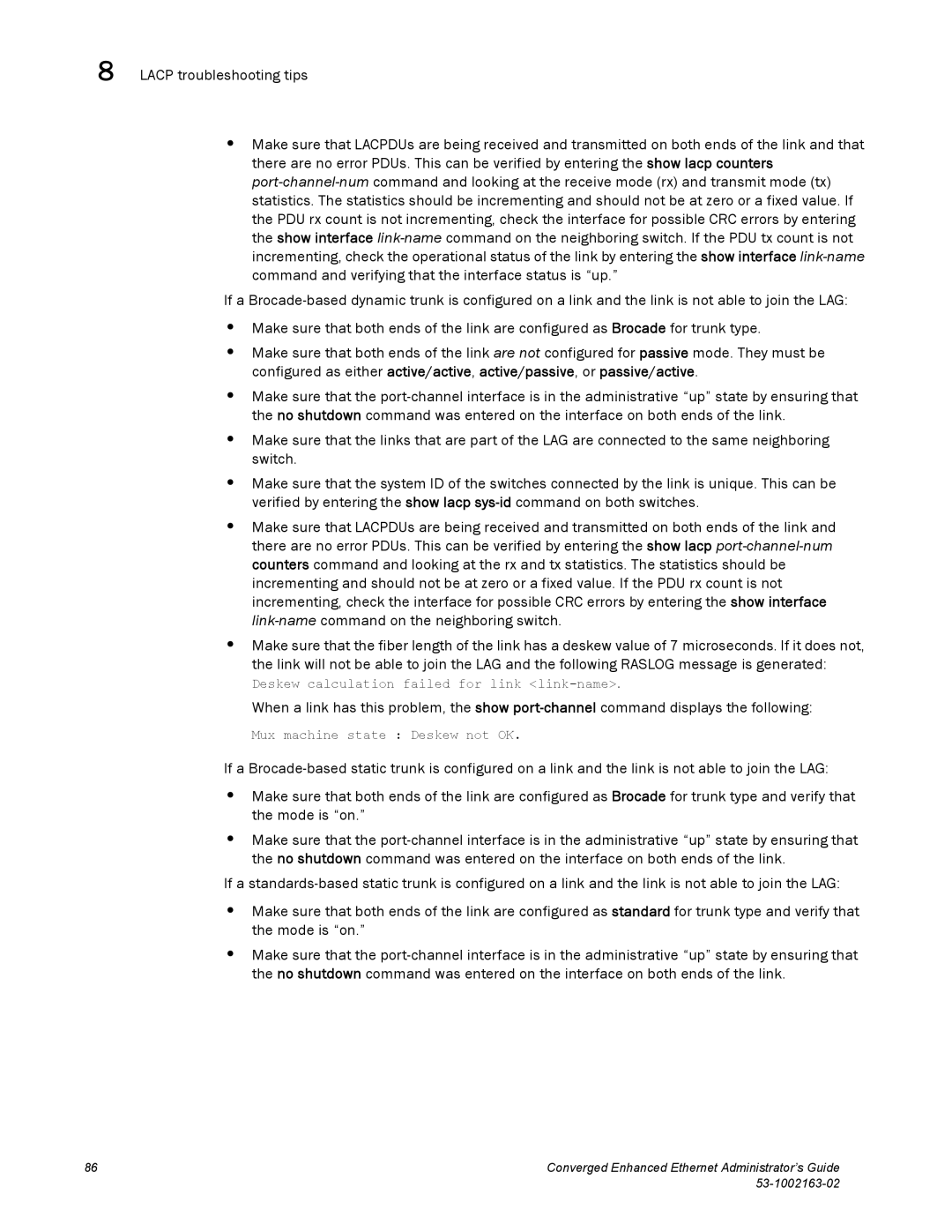 Brocade Communications Systems 53-1002163-02 manual Deskew calculation failed for link link-name 