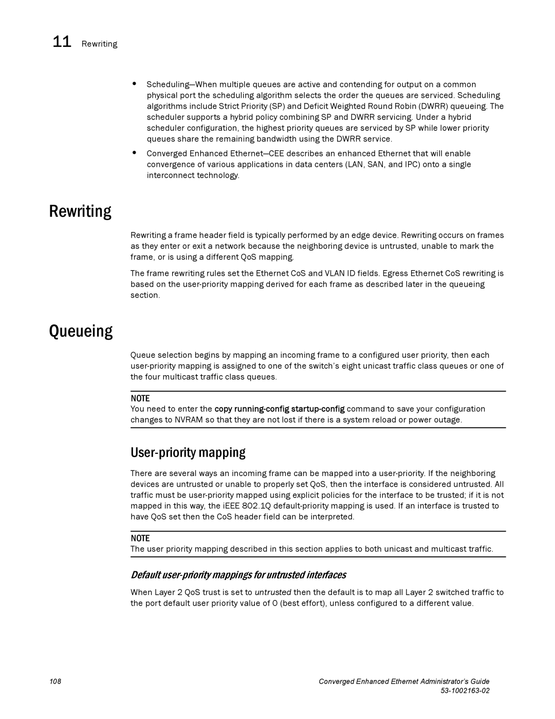 Brocade Communications Systems 53-1002163-02 manual Rewriting, Queueing, User-priority mapping 