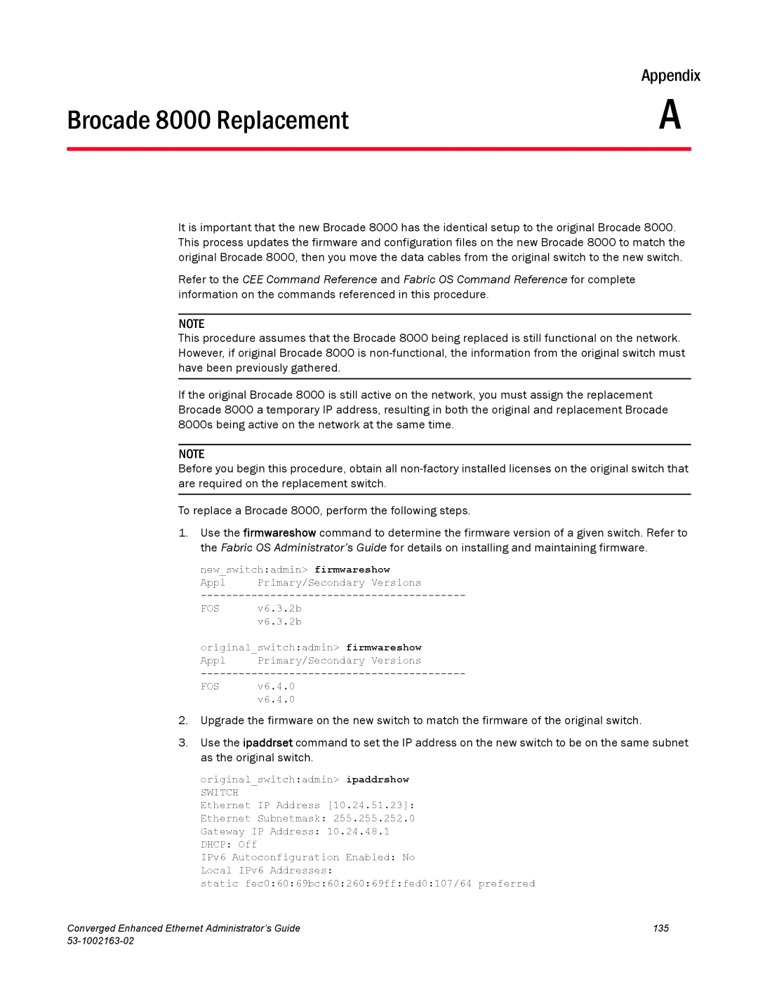 Brocade Communications Systems 53-1002163-02 manual Brocade 8000 Replacement, Switch 