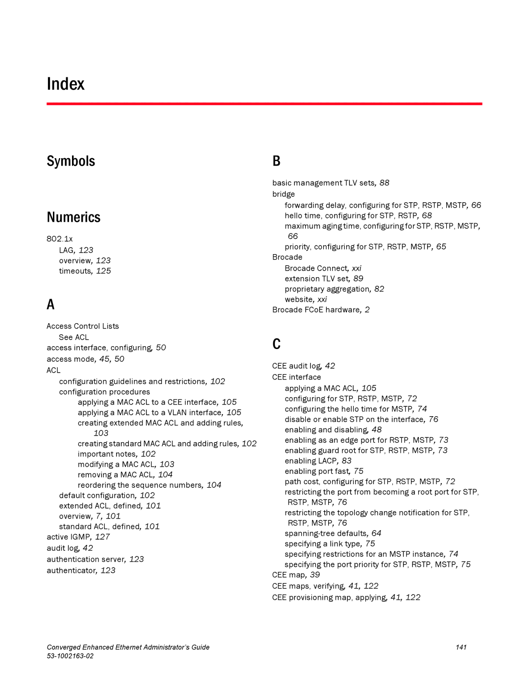 Brocade Communications Systems 53-1002163-02 manual Index, 802.1x 