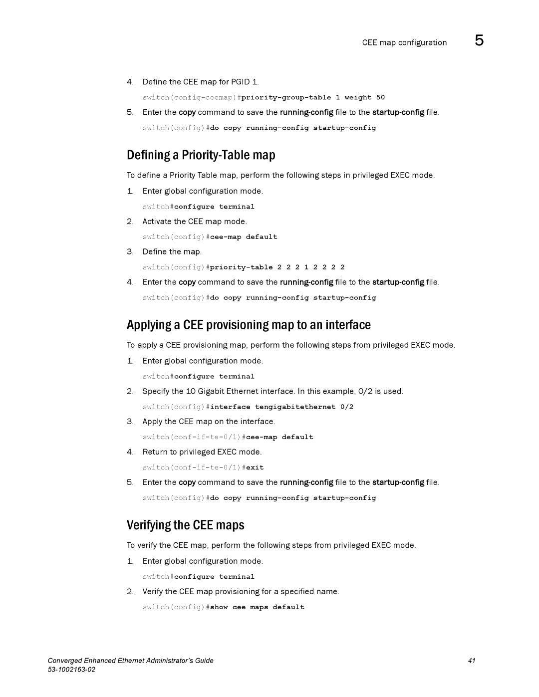 Brocade Communications Systems 53-1002163-02 manual Defining a Priority-Table map, Verifying the CEE maps 