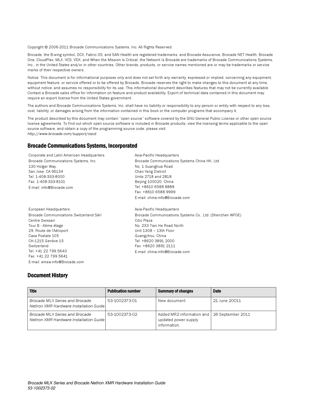 Brocade Communications Systems 53-1002373-02 manual Brocade Communications Systems, Incorporated 