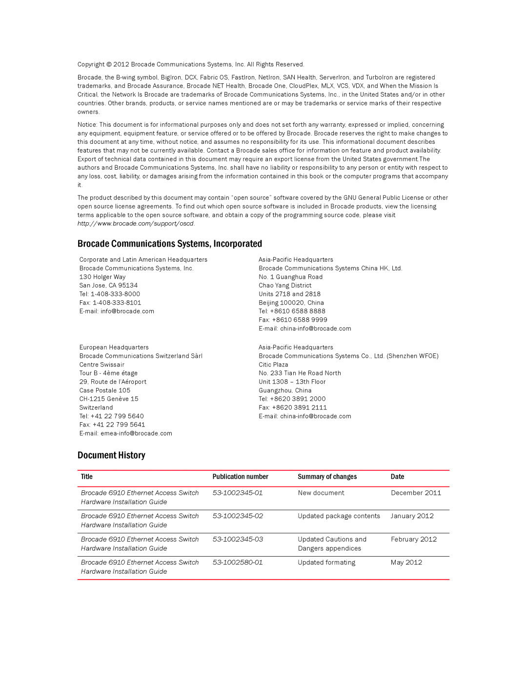 Brocade Communications Systems 53-1002580-01 manual Brocade Communications Systems, Incorporated 