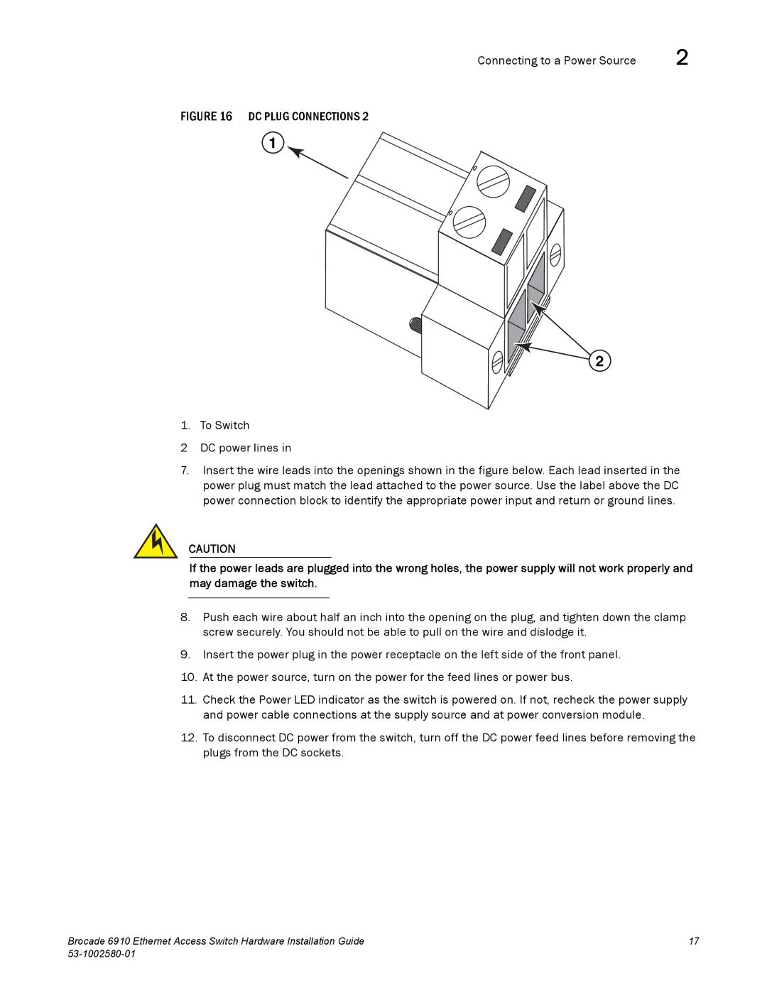 Brocade Communications Systems 53-1002580-01 manual DC Plug Connections 