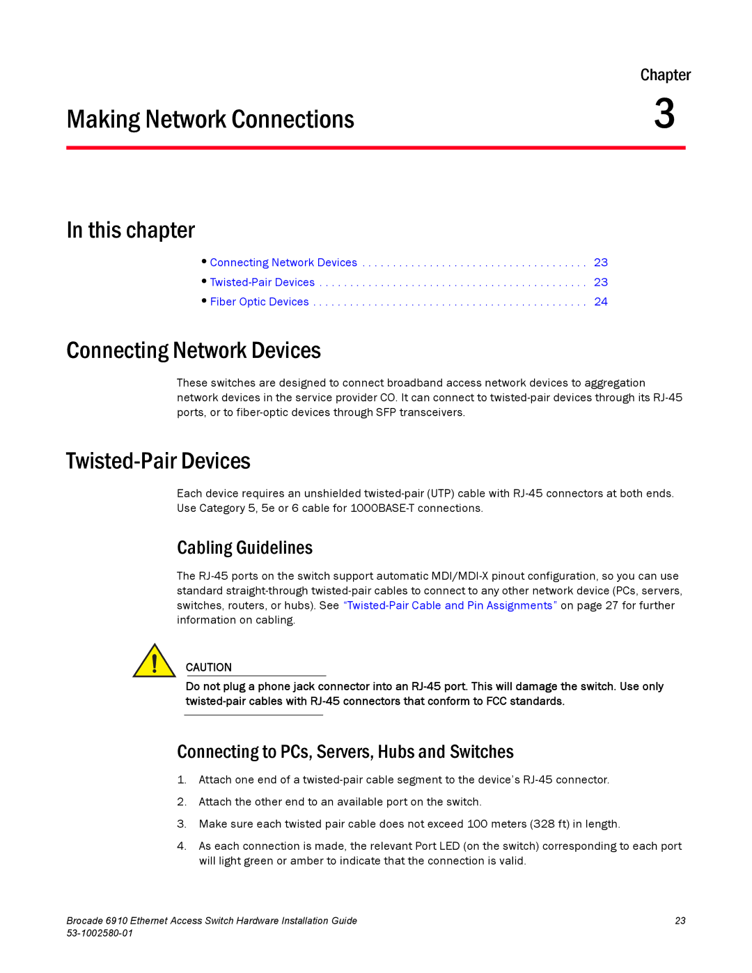 Brocade Communications Systems 53-1002580-01 Making Network Connections, Connecting Network Devices, Twisted-Pair Devices 