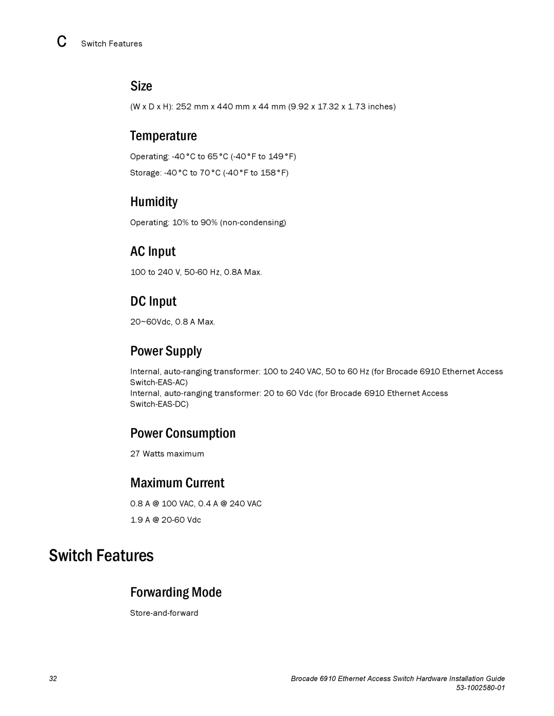 Brocade Communications Systems 53-1002580-01 manual Switch Features 