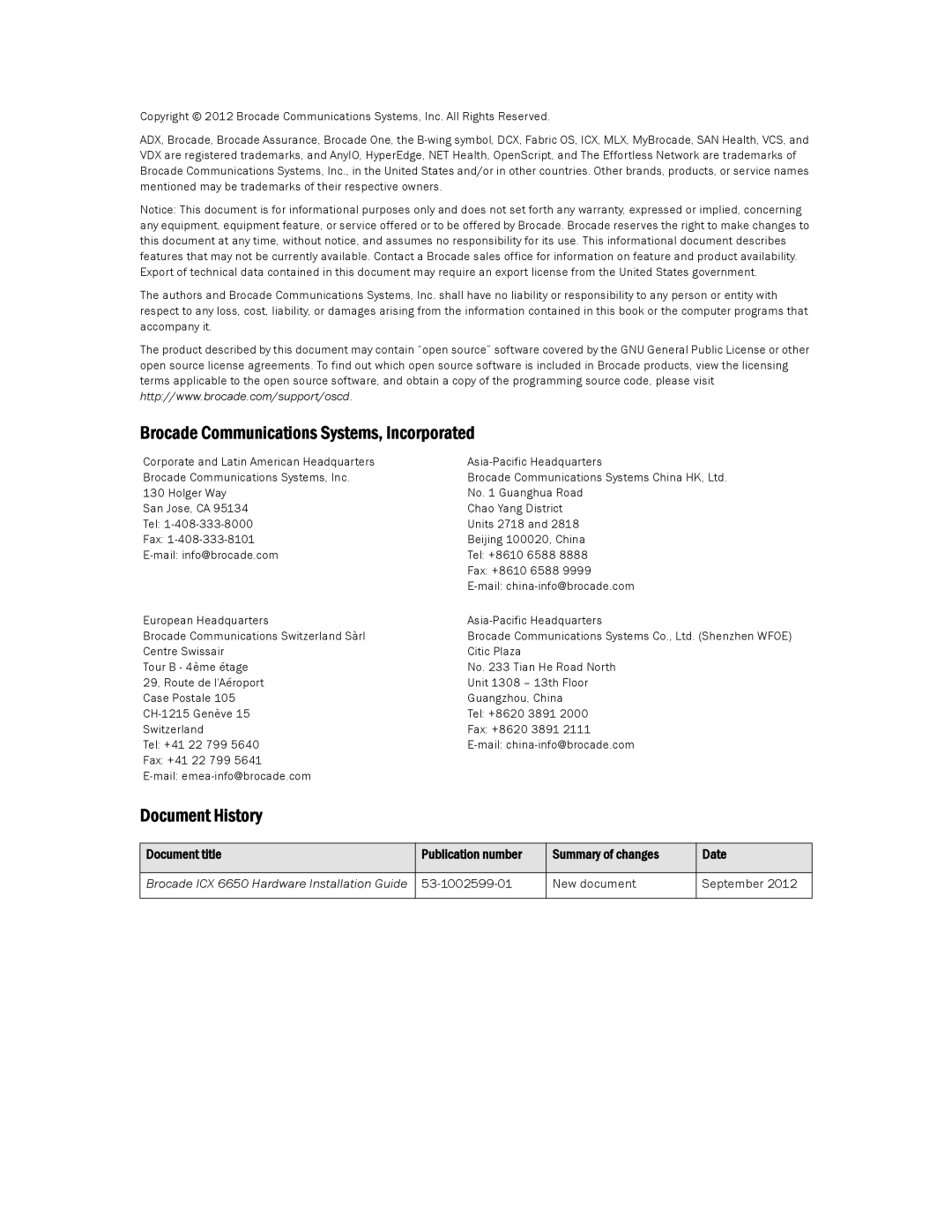 Brocade Communications Systems 53-1002599-01 manual Brocade Communications Systems, Incorporated 